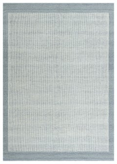 Scandinavian Vintage Striped Gray With Steel Blue Flatweave Carpet