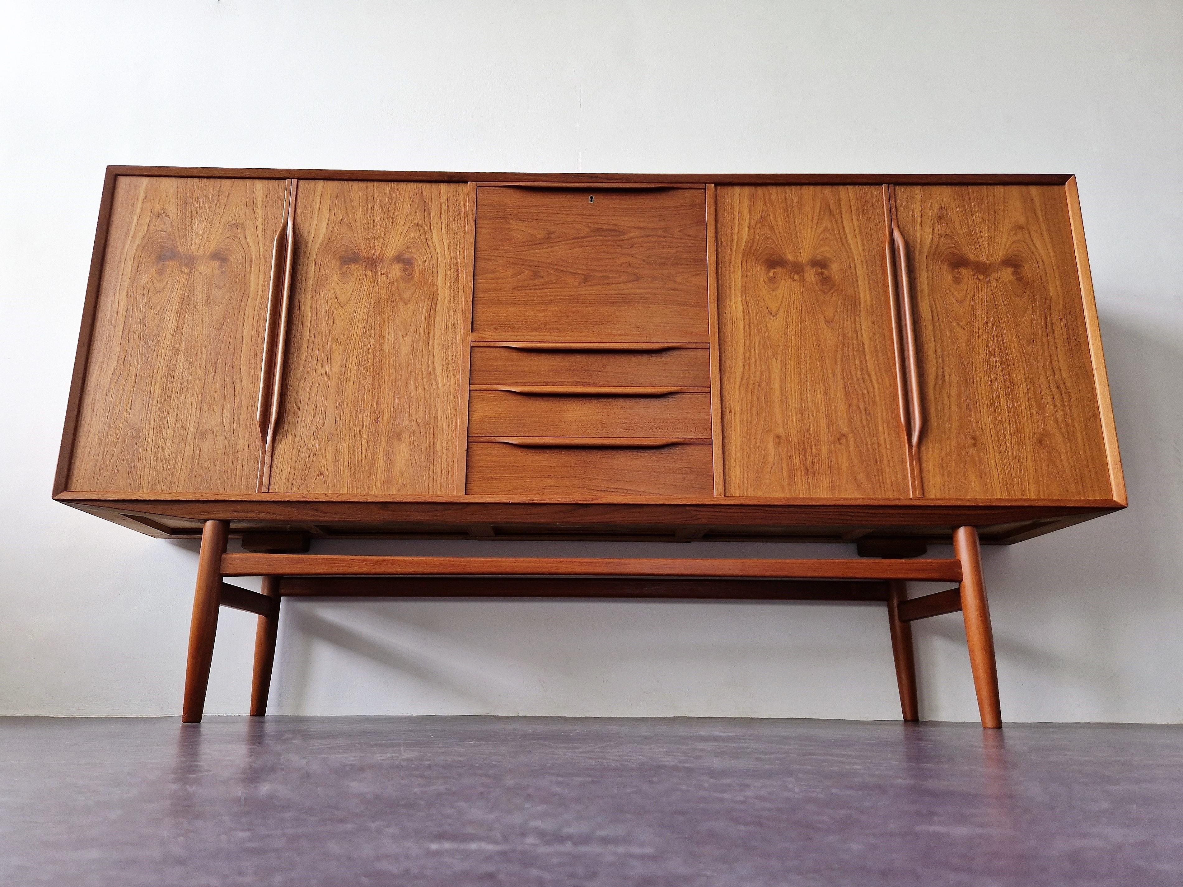 Mid-Century Modern Scandinavian Vintage Teak Highboard, Denmark, 1960s For Sale