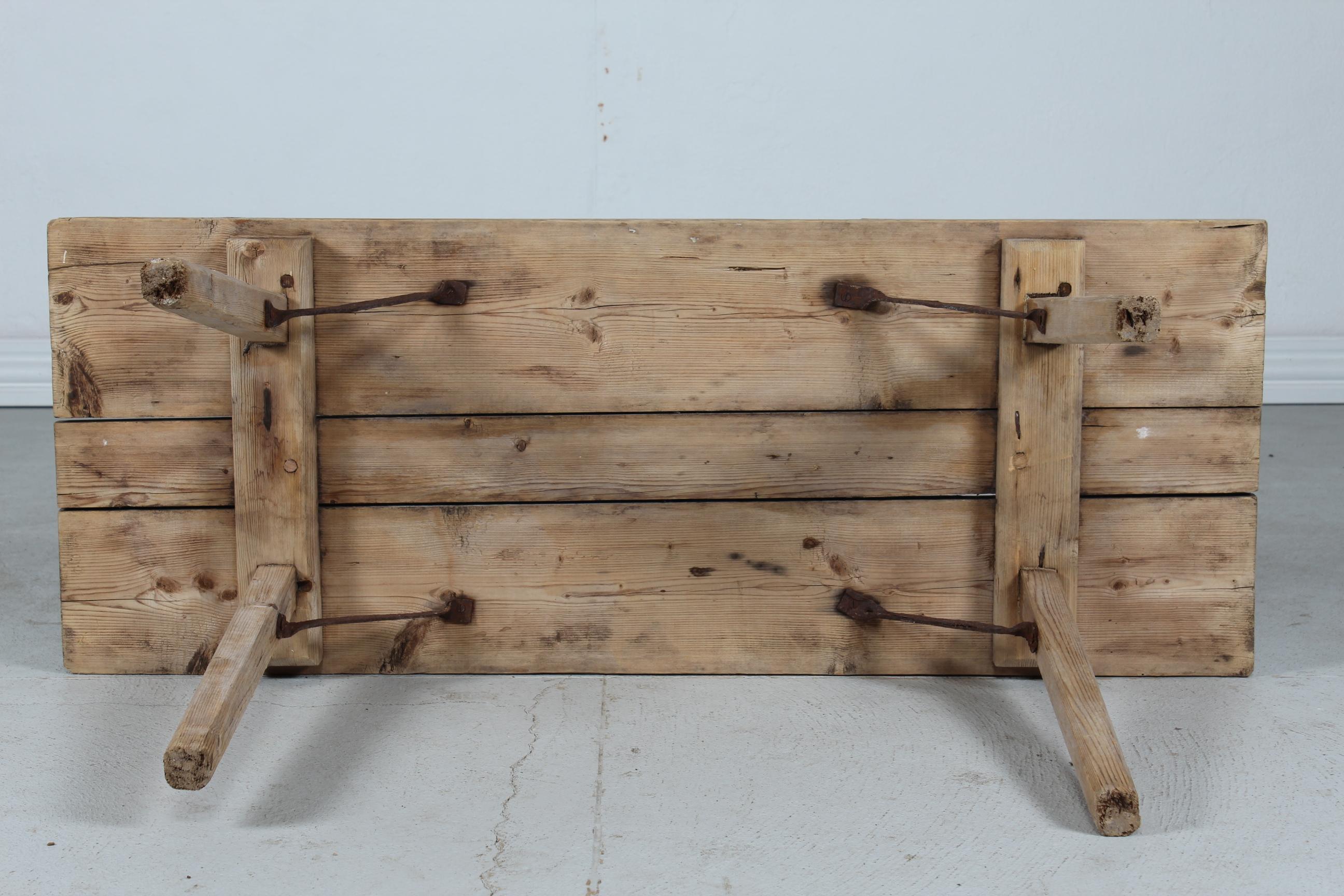 Scandinavian Wabi Sabi Bench and Sidetable Made Early 20th Century of Pine Wood For Sale 5