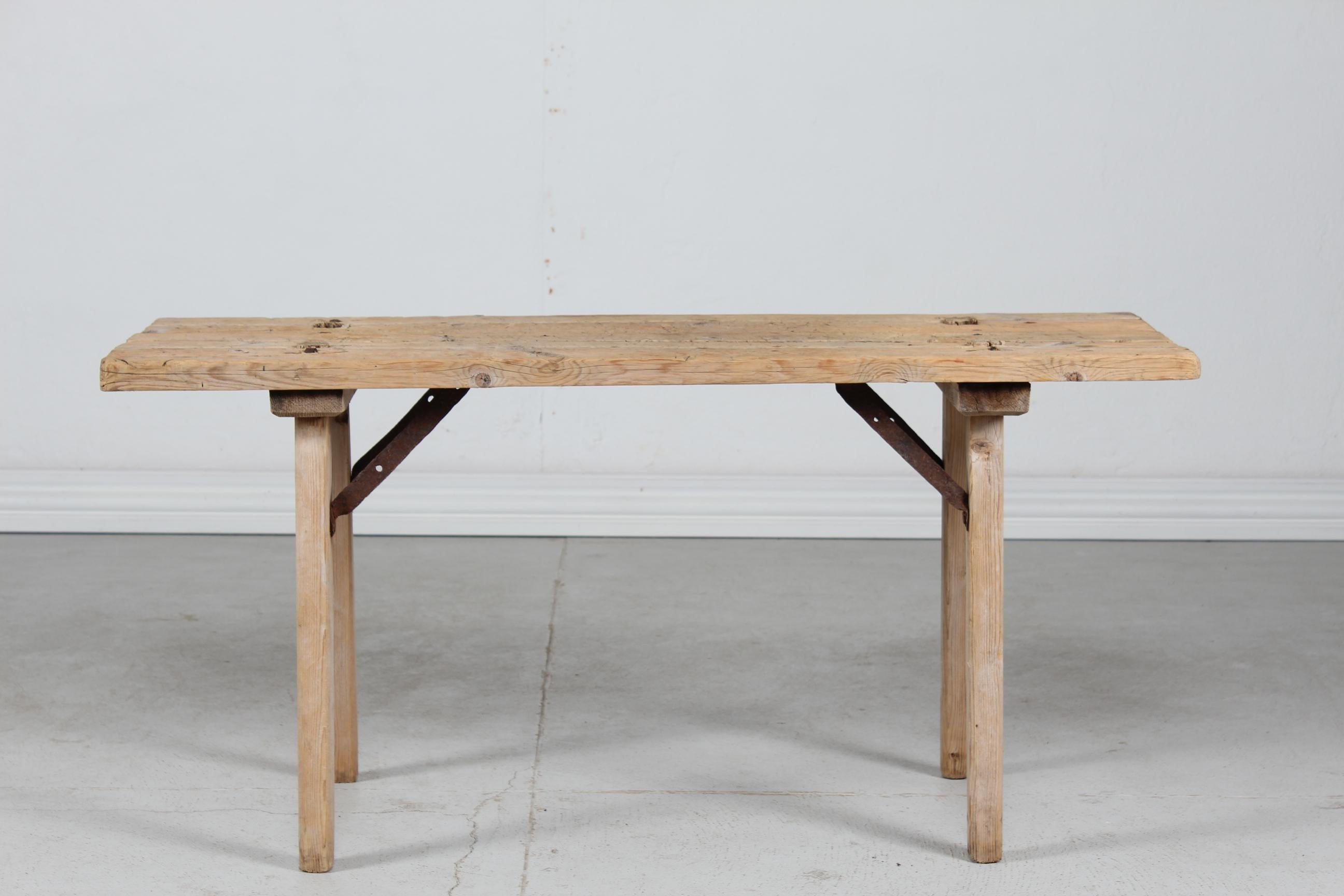 Rustic Wabi Sabi bench made of solid washed and patinated pine wood.
It's made in the early 20th century by a Scandinavia carpenter.

Measures: height 57-58 cm
Length 120 cm
Width 46 cm

The bench is in good condition with fantastic signs of