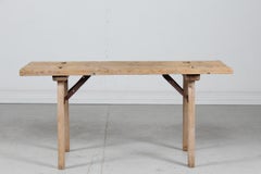 Scandinavian Wabi Sabi Bench and Sidetable Made Early 20th Century of Pine Wood