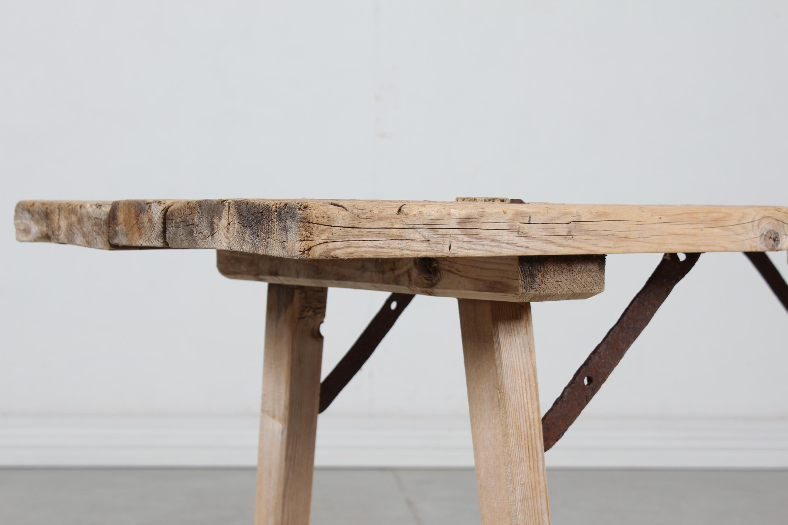 Danish Scandinavian Wabi Sabi Bench and Sidetable Made Early 20th Century of Pine Wood For Sale