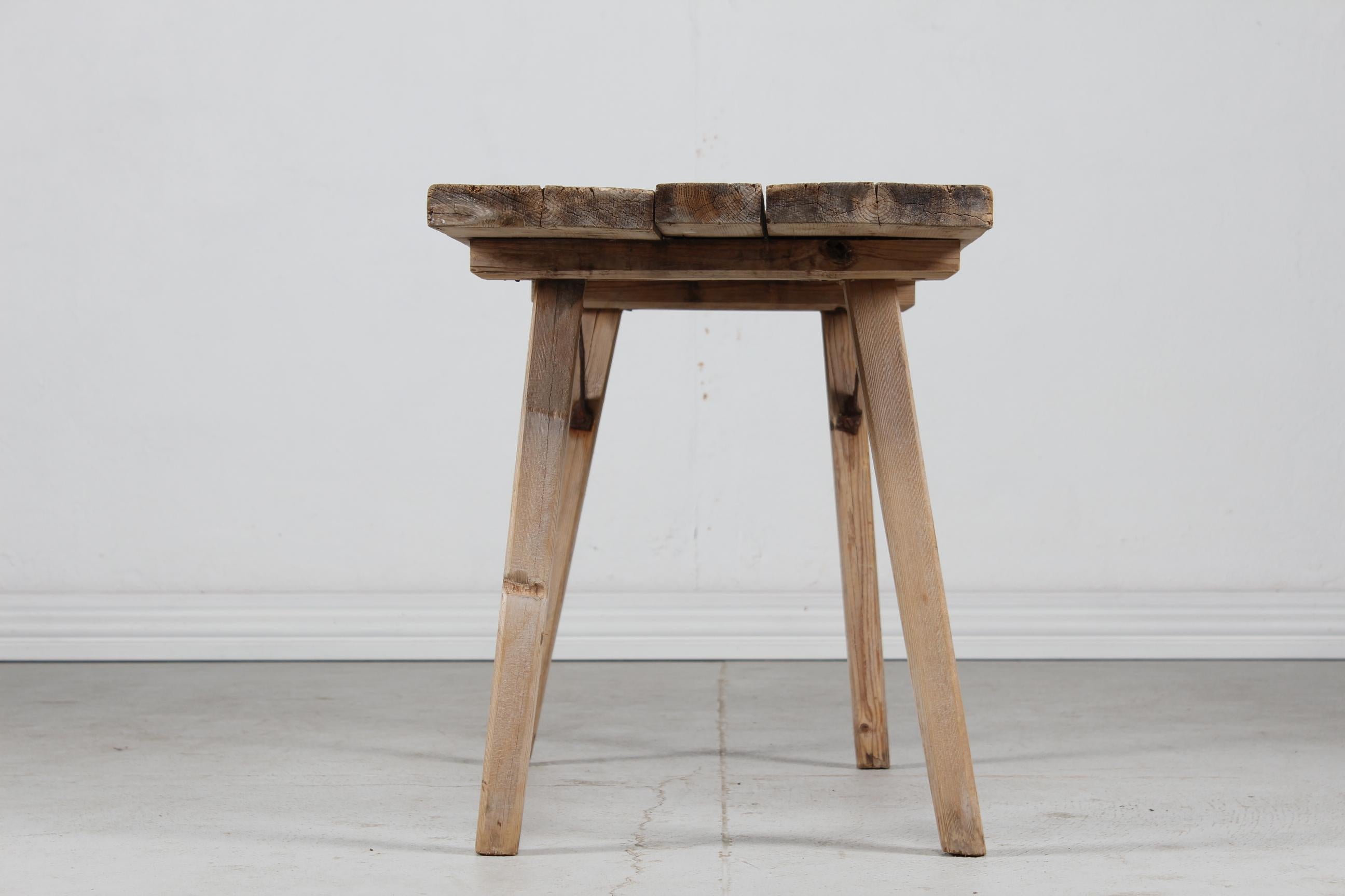 Scandinavian Wabi Sabi Bench and Sidetable Made Early 20th Century of Pine Wood In Fair Condition For Sale In Aarhus C, DK