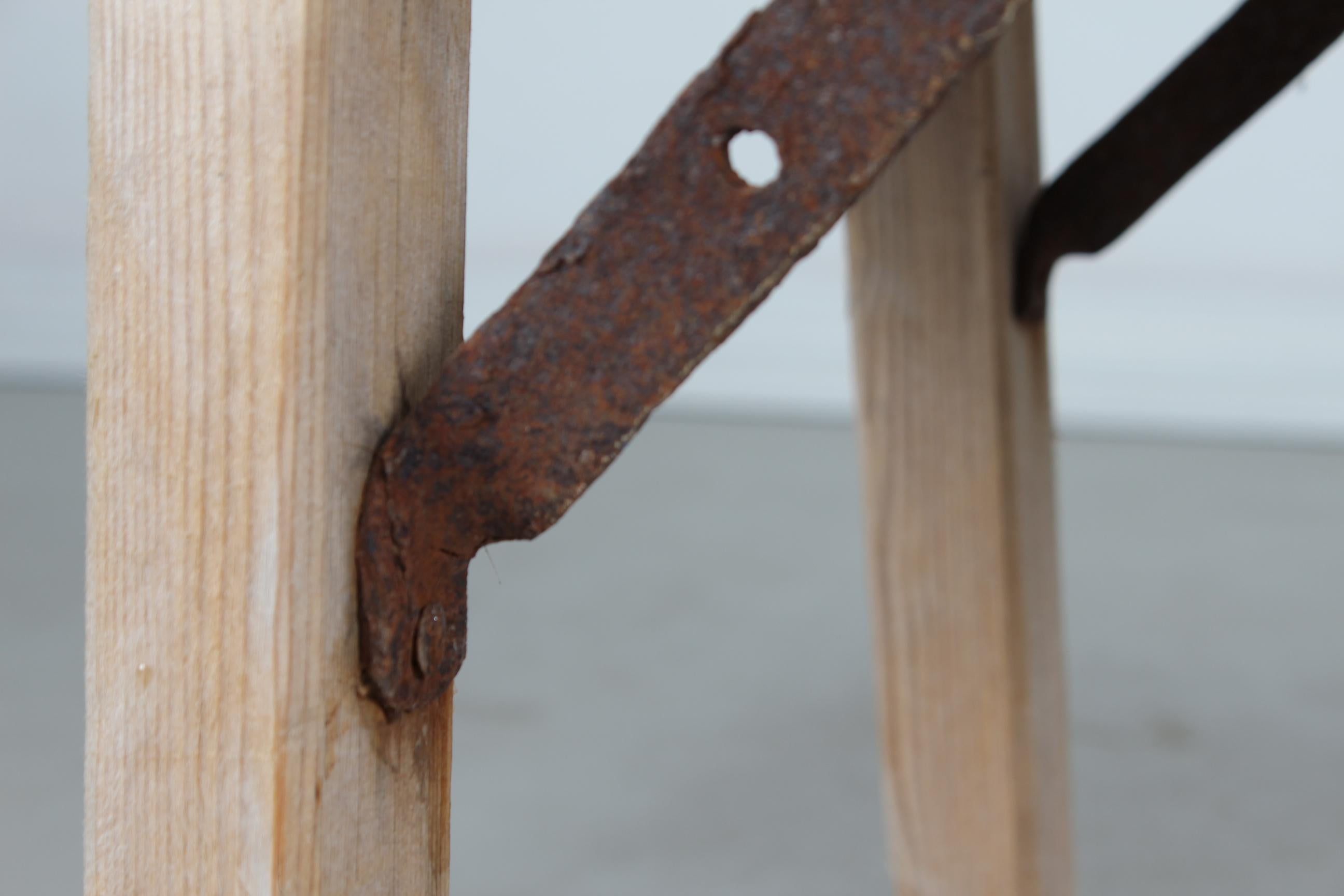 Scandinavian Wabi Sabi Bench and Sidetable Made Early 20th Century of Pine Wood For Sale 2