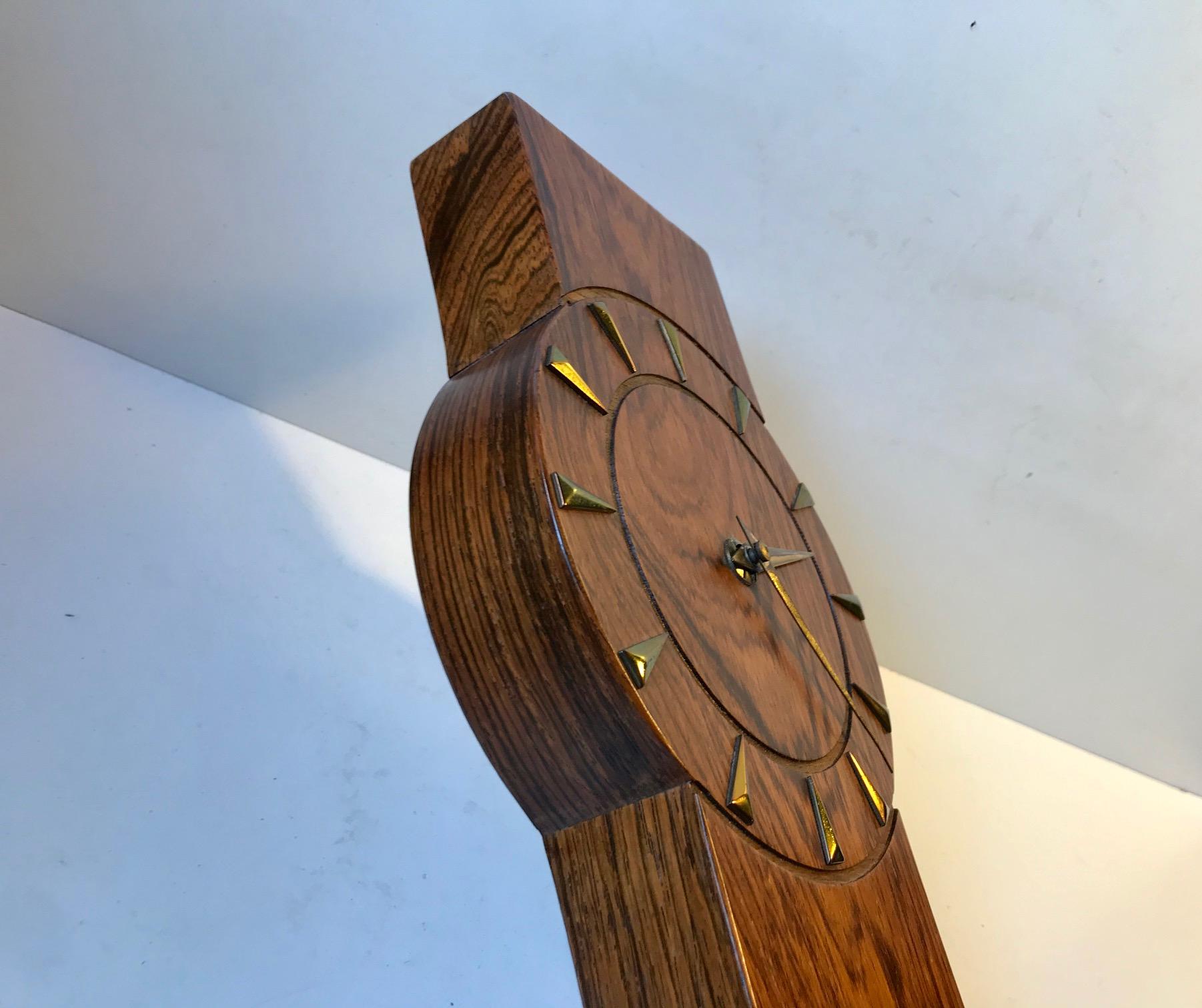 Scandinavian Modern Scandinavian Wall Clock in Rosewood and Brass, 1960s For Sale