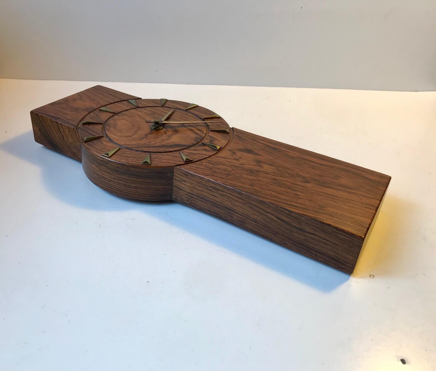 Scandinavian Wall Clock in Rosewood and Brass, 1960s For Sale 1