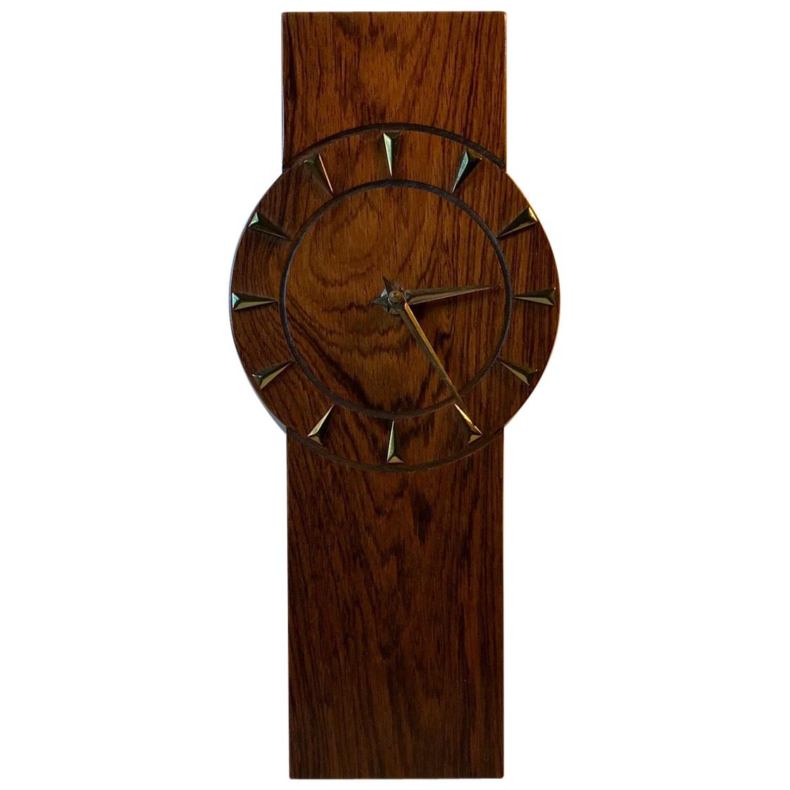 Scandinavian Wall Clock in Rosewood and Brass, 1960s