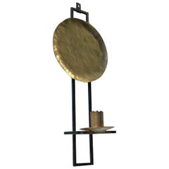 Scandinavian Wall Hung Candleholder in Brass and Wrought Iron, 1950s