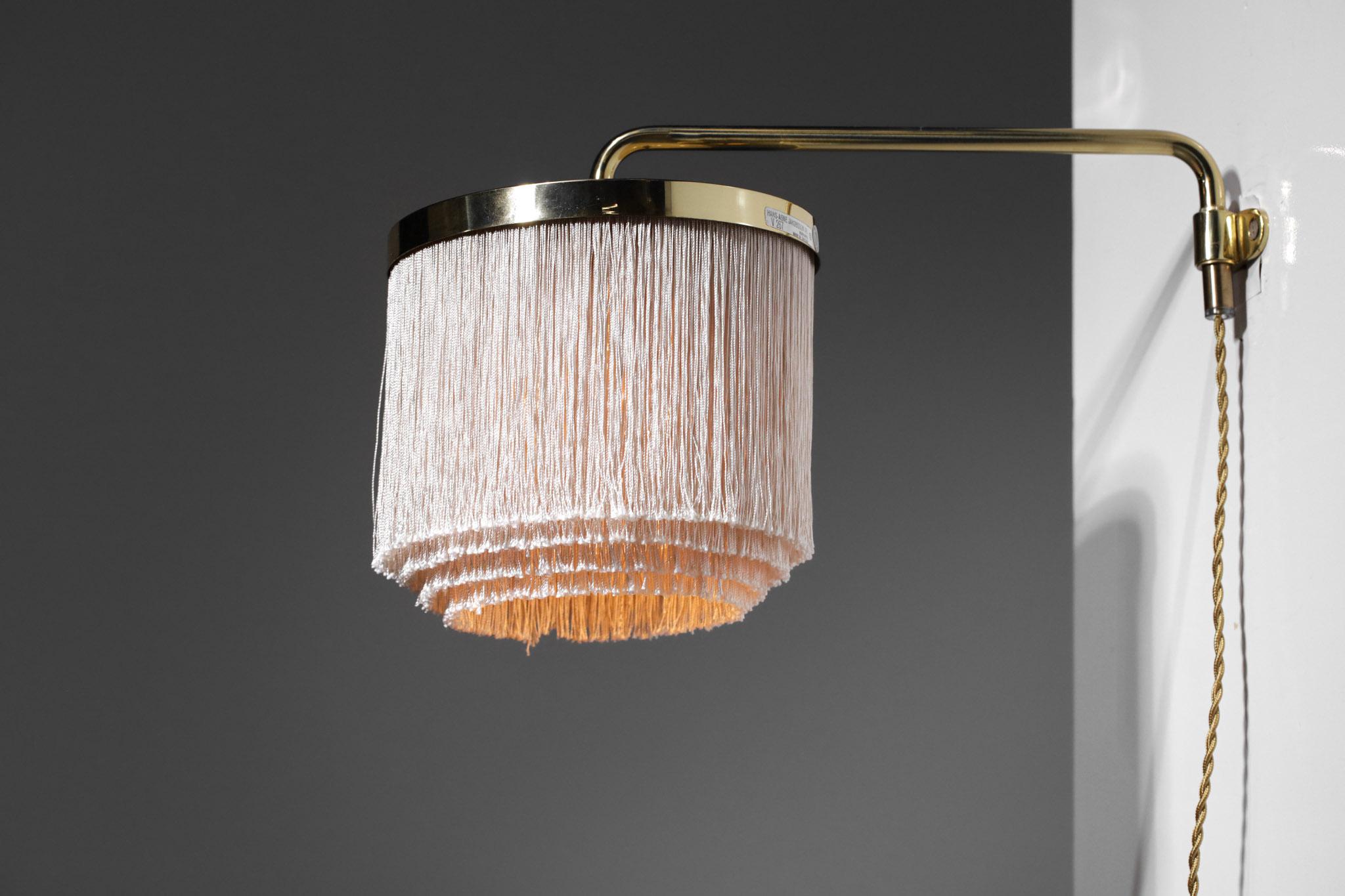 Scandinavian Wall Lamp by Hans Agne Jakobsson in Brass and Silk - F268 1