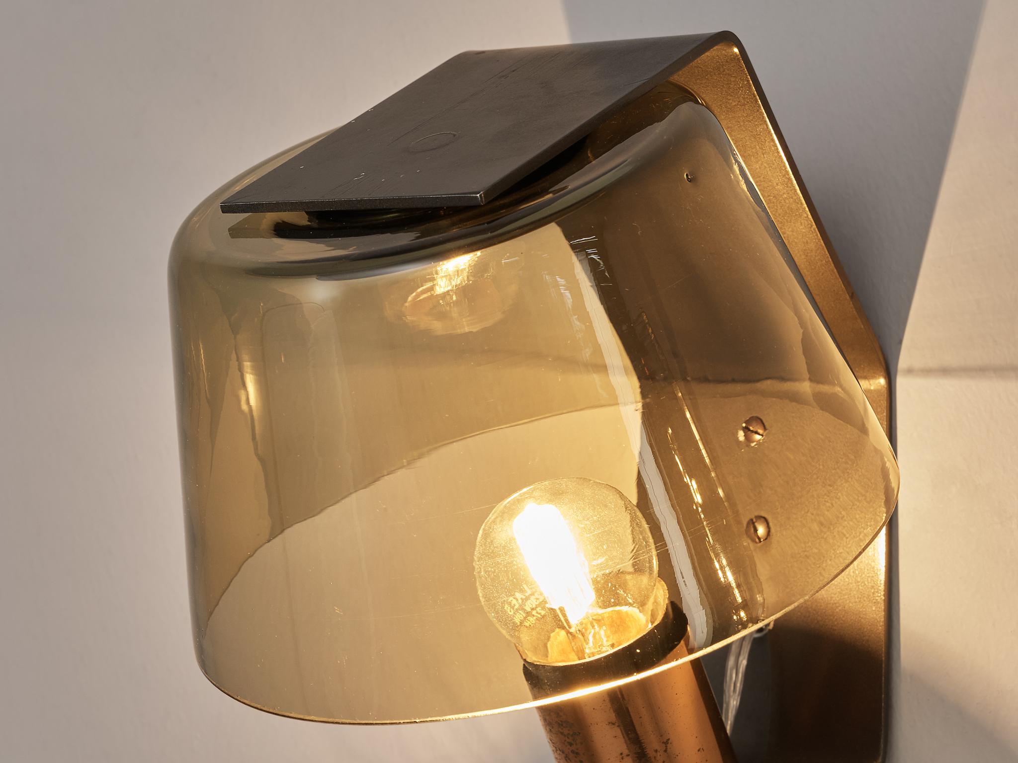 Metal Scandinavian Wall Light in Copper and Smoked Glass  For Sale