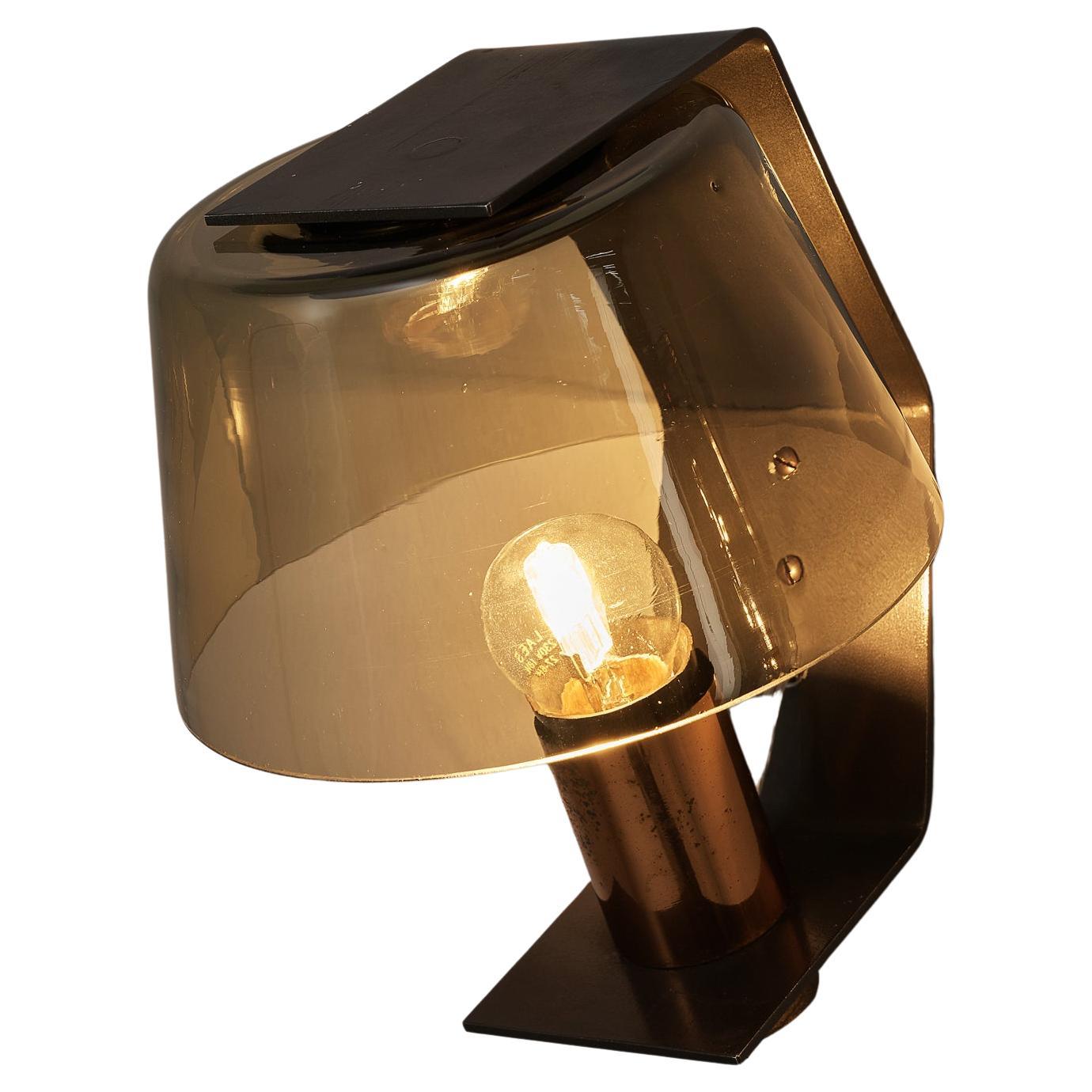 Scandinavian Wall Light in Copper and Smoked Glass  For Sale