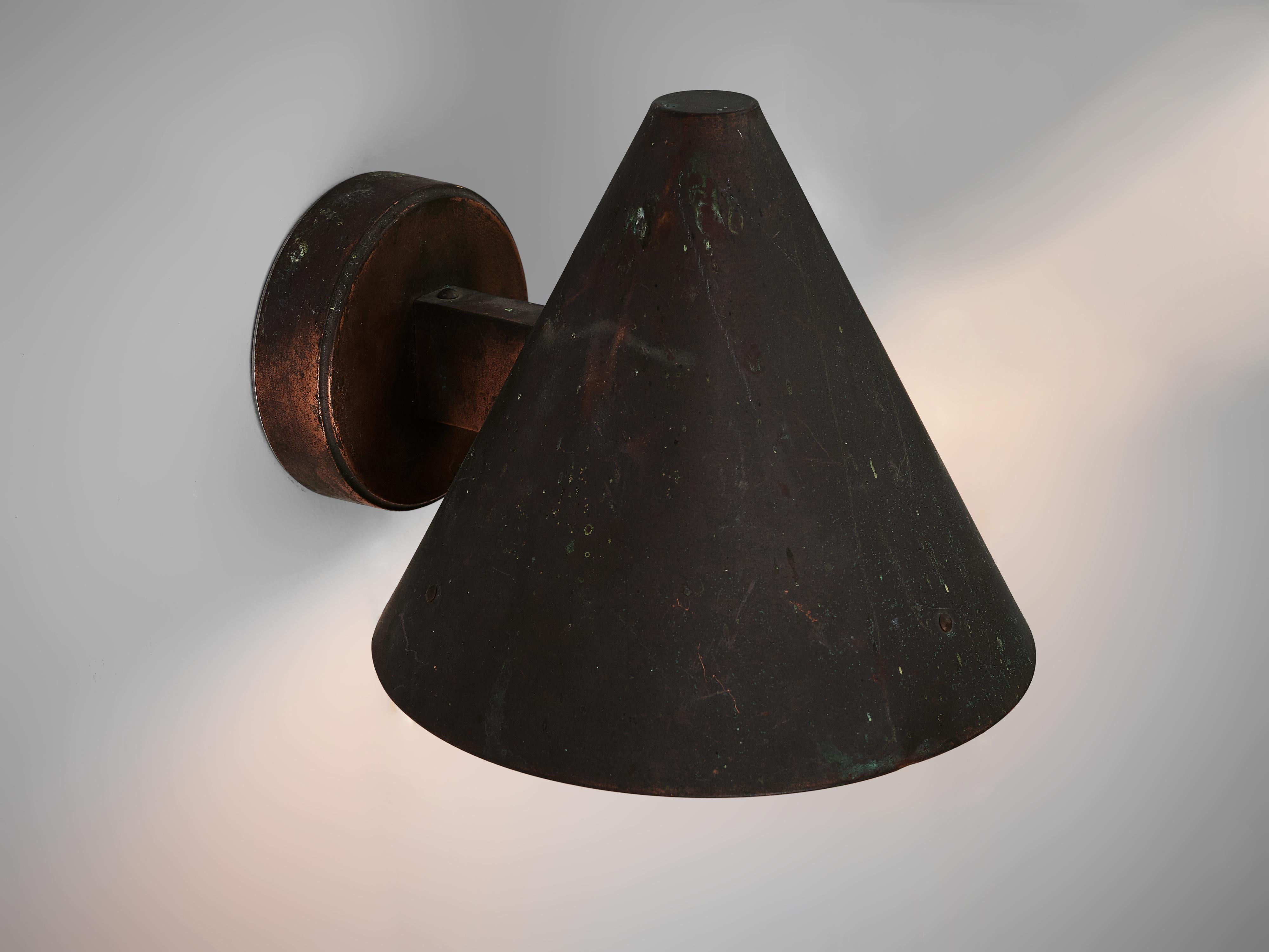 Mid-20th Century Scandinavian Wall Light in Patinated Copper and Opaline Glass
