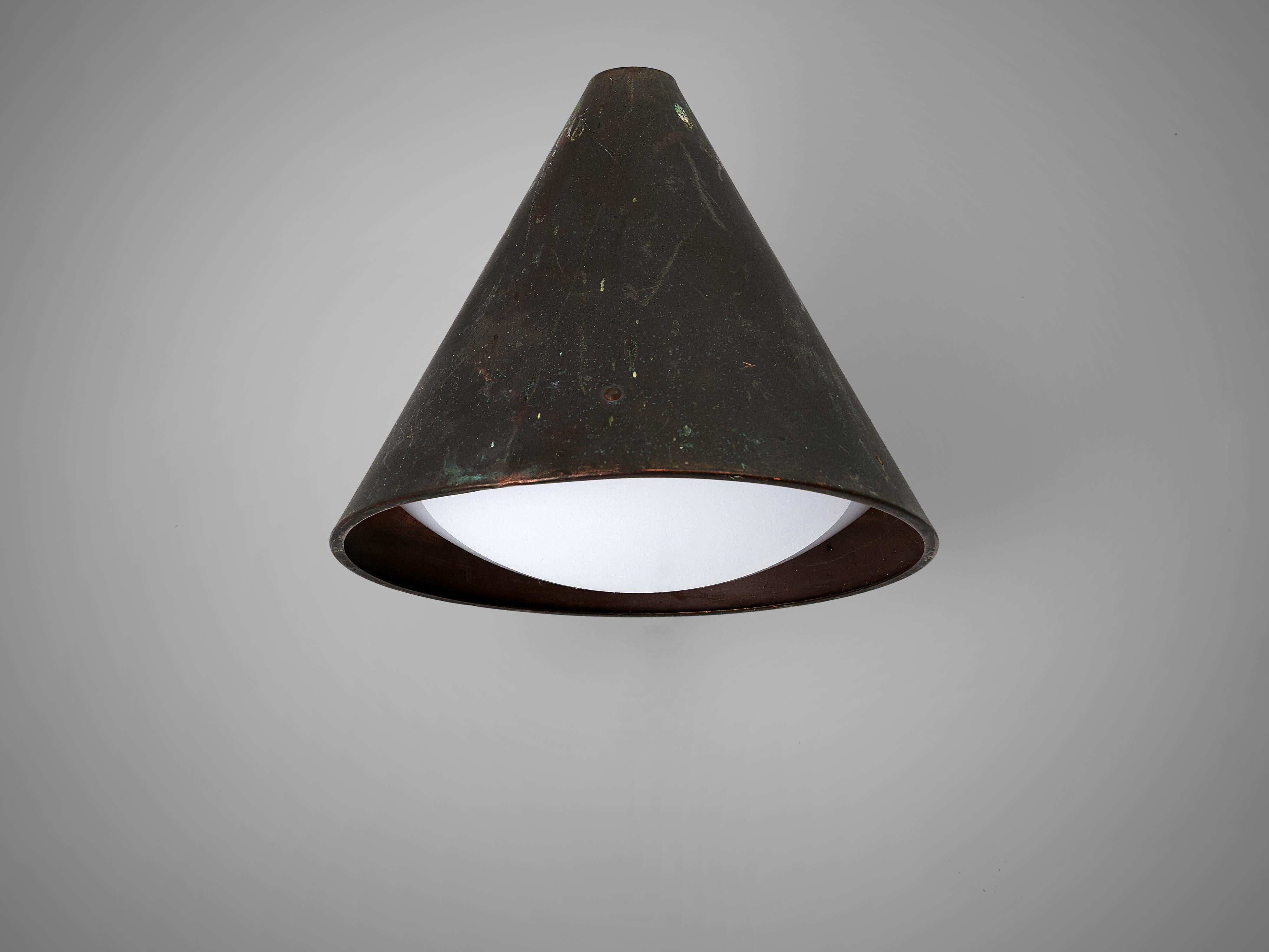 Scandinavian Wall Light in Patinated Copper and Opaline Glass 1