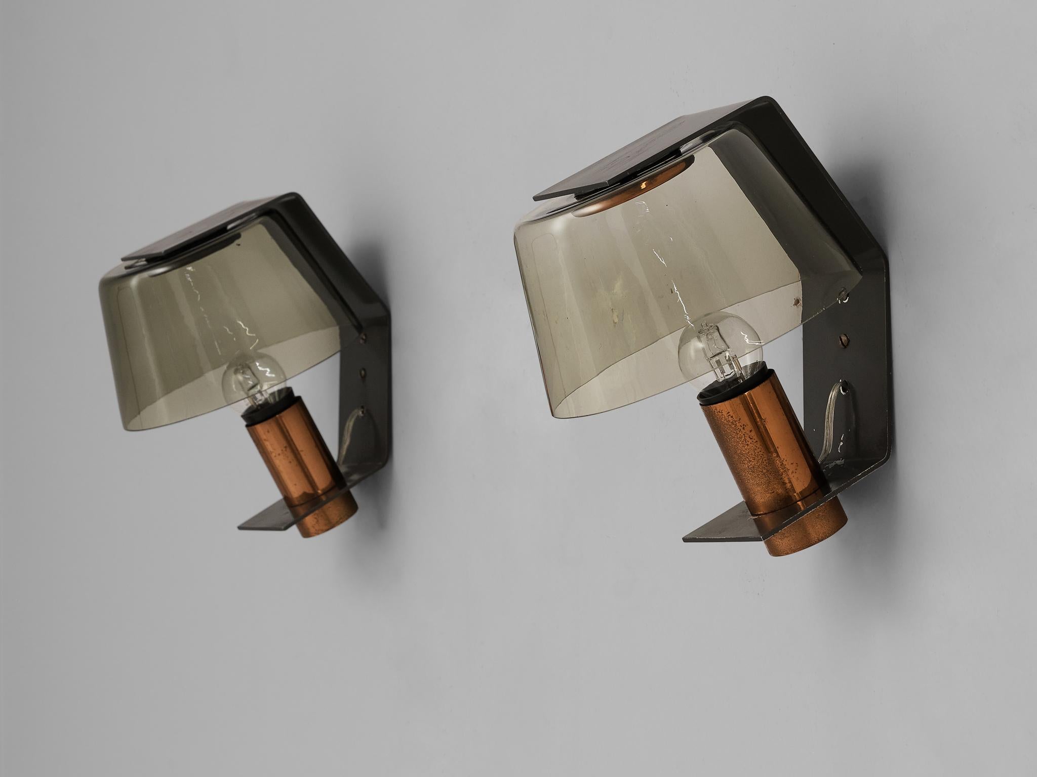 Scandinavian Wall Lights in Metal, Copper and Smoked Glass 4