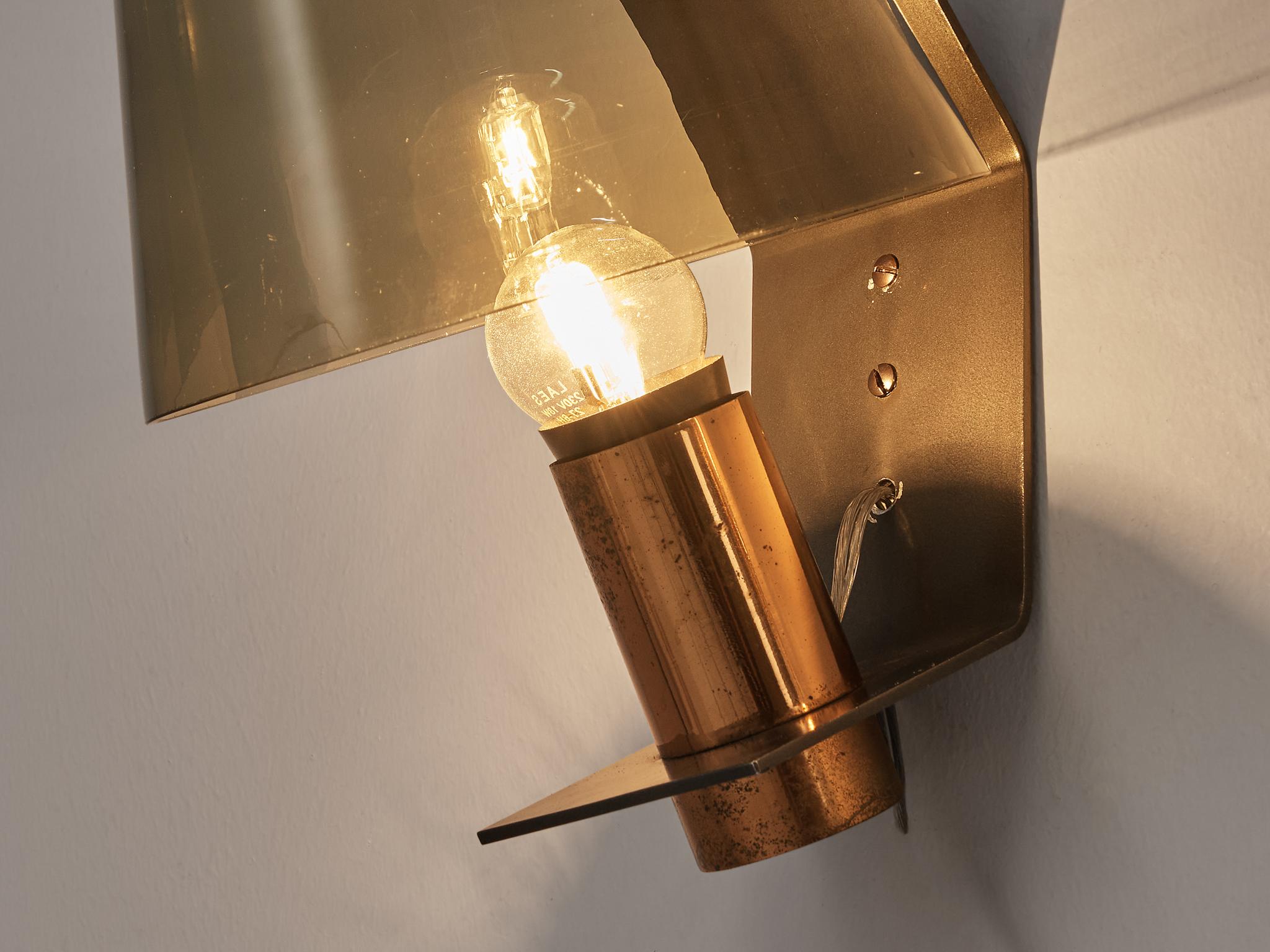 Scandinavian Wall Lights in Metal, Copper and Smoked Glass In Good Condition In Waalwijk, NL