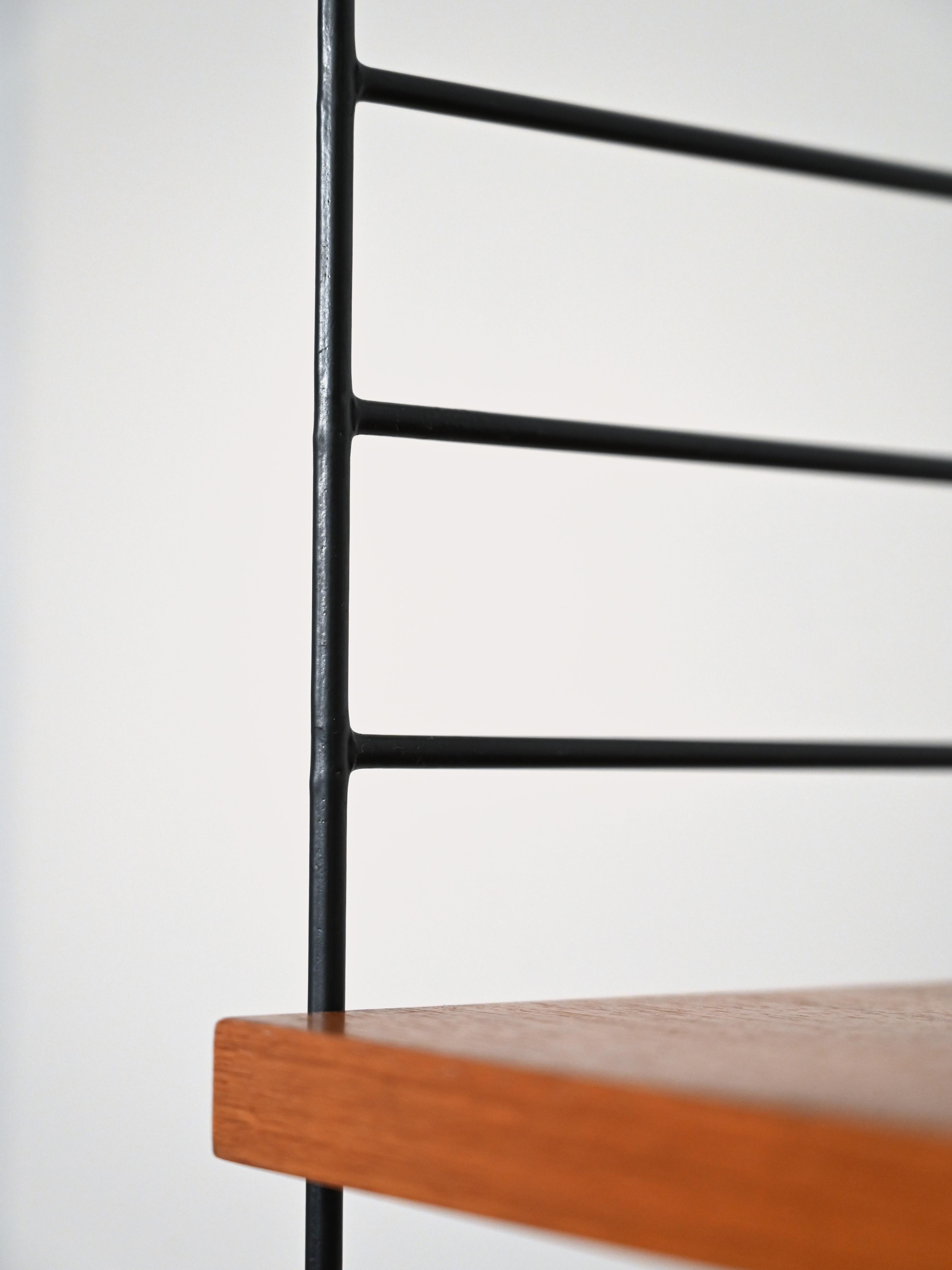 Scandinavian Wall-Mounted Teak and Metal Bookcase In Good Condition In Brescia, IT