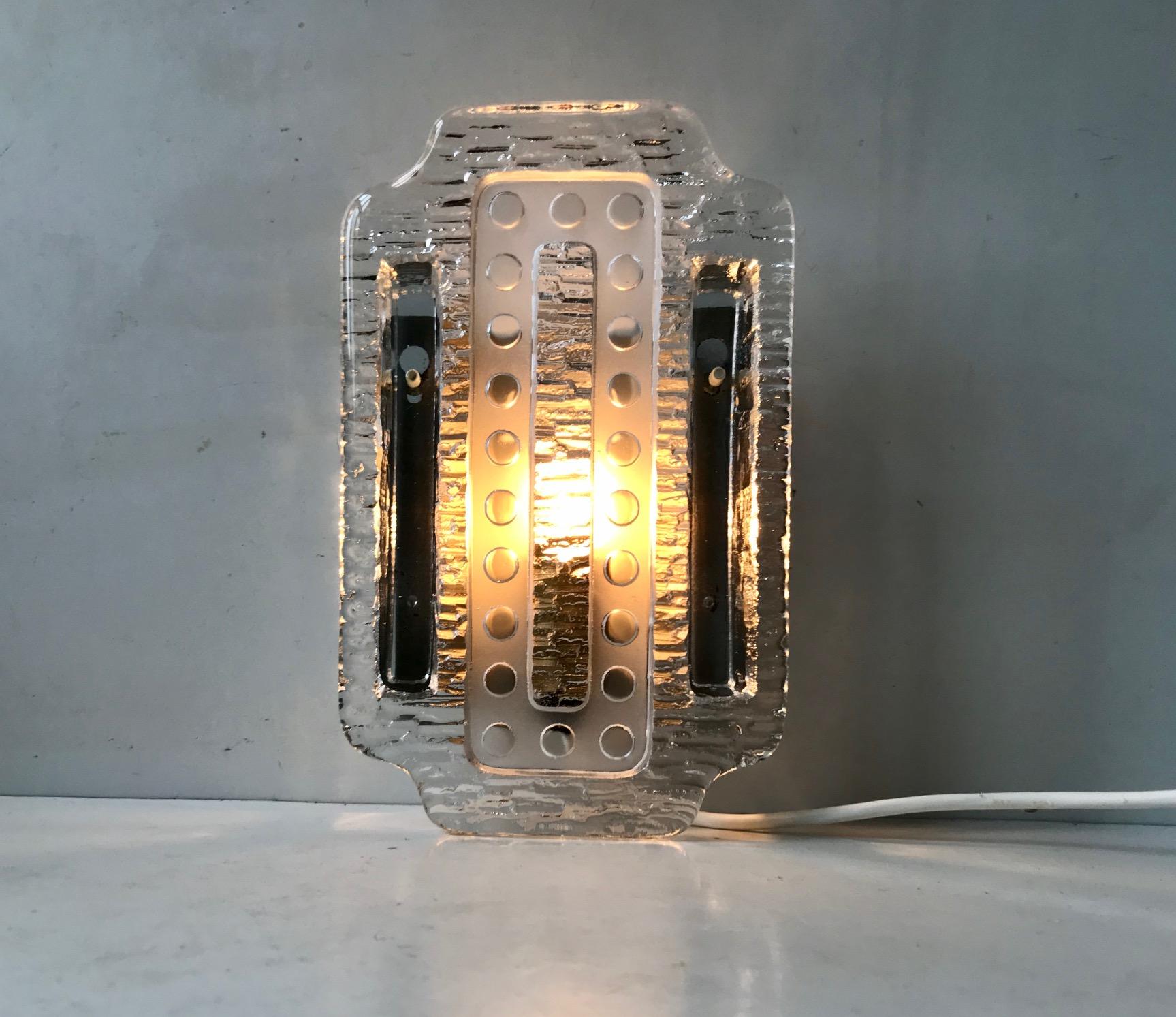 Late 20th Century Scandinavian Wall Sconce in Iced Glass from Orrefors, 1970s For Sale