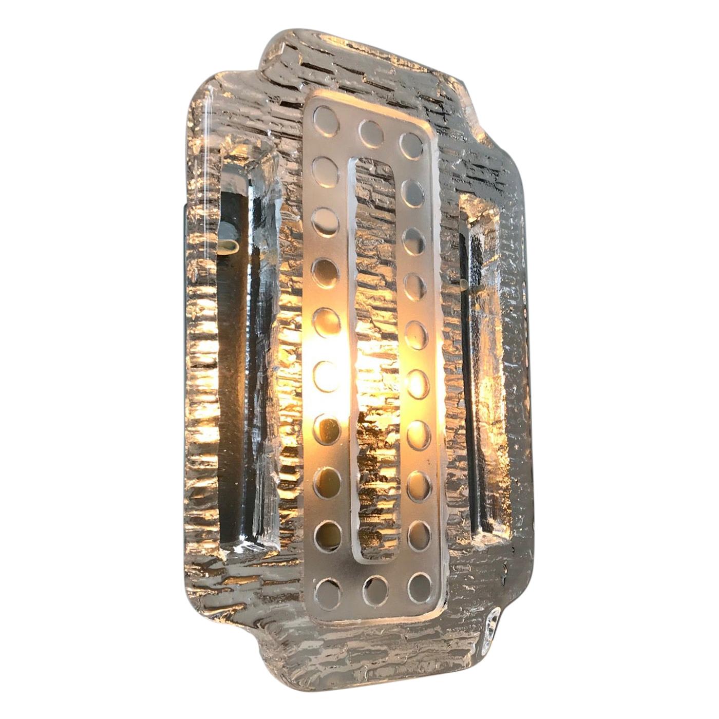 Scandinavian Wall Sconce in Iced Glass from Orrefors, 1970s