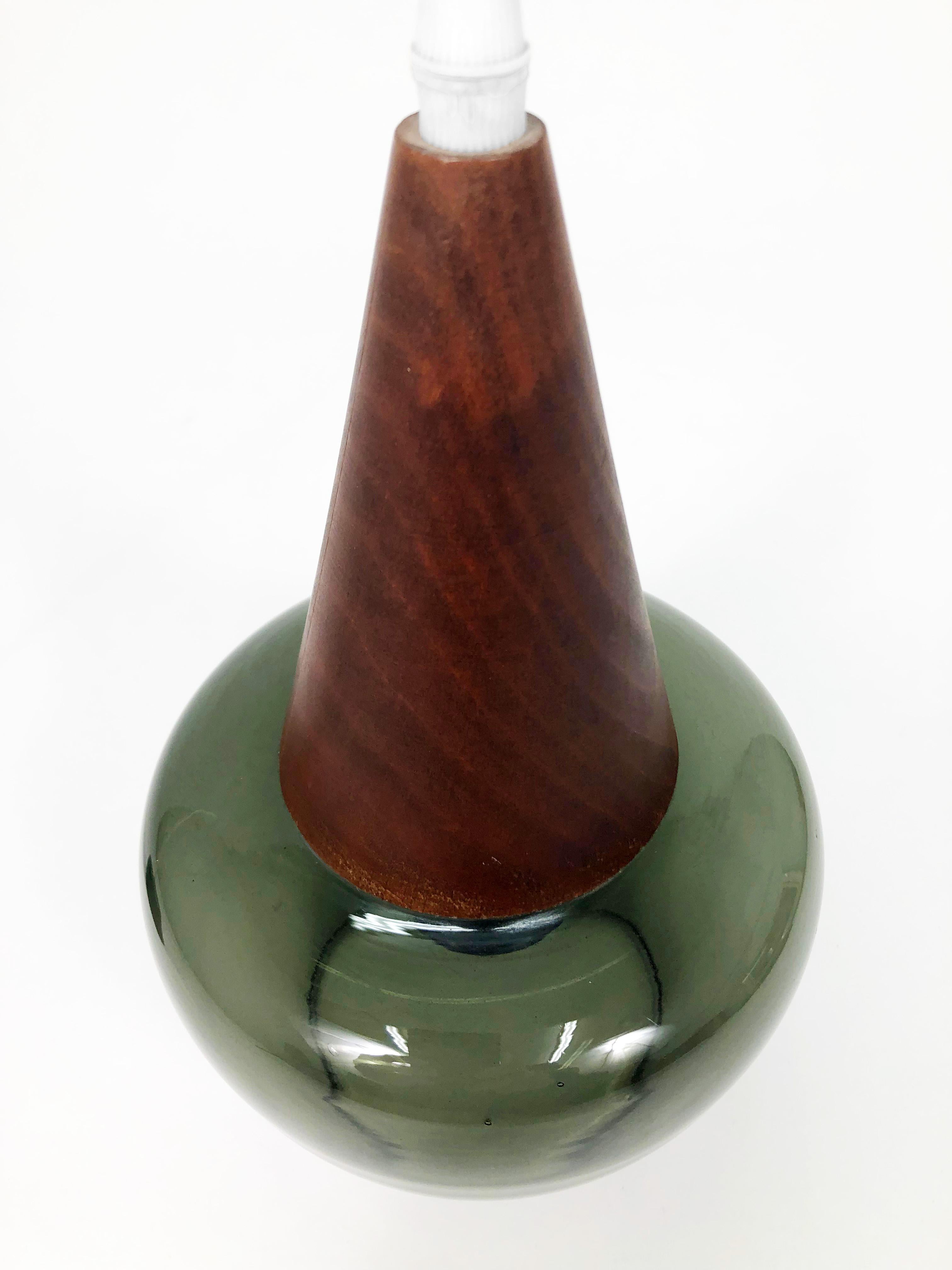Veneer Scandinavian Walnut and Hand-Blown Green Glass Pendant Lamp