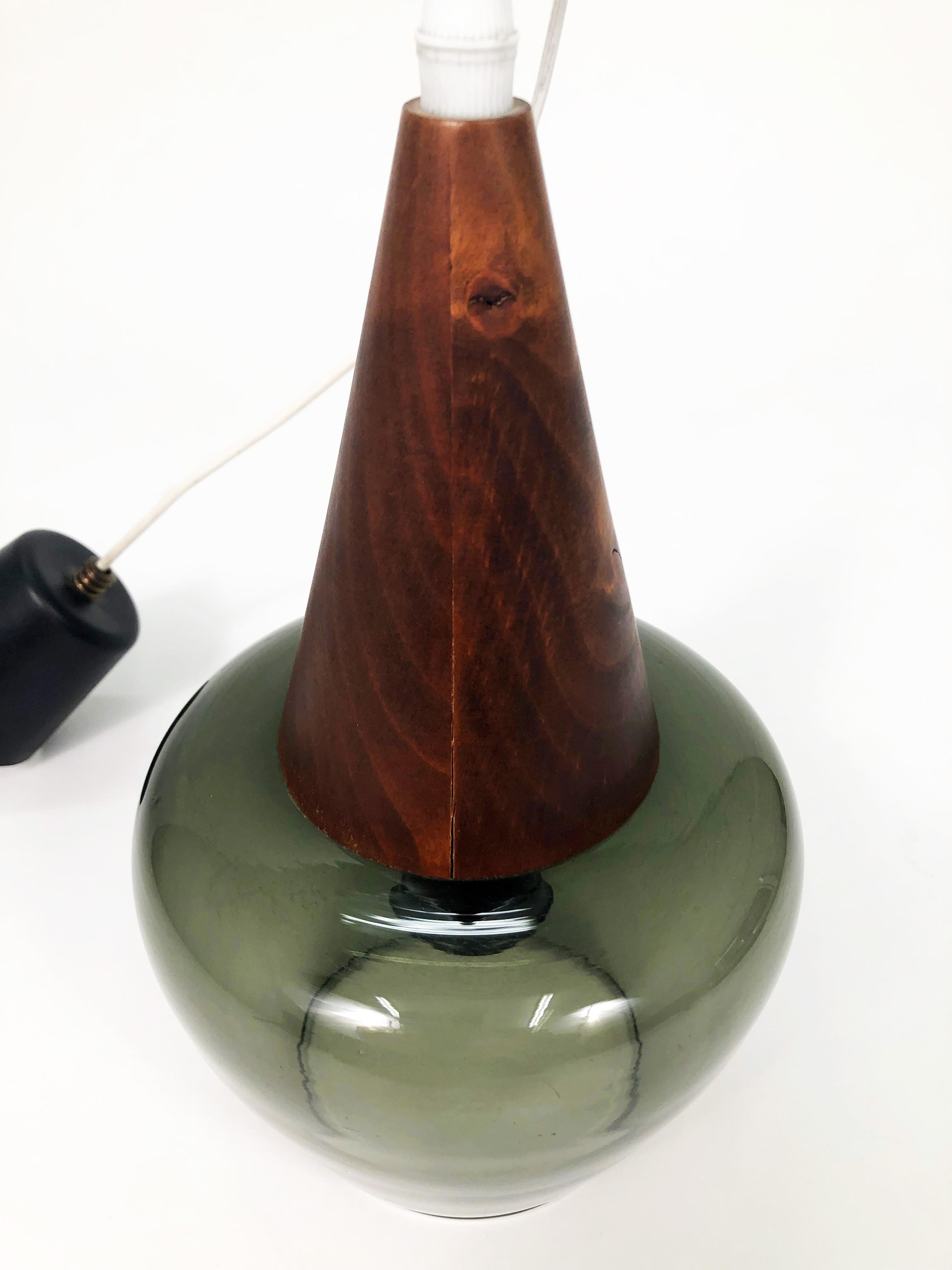 Scandinavian Walnut and Hand-Blown Green Glass Pendant Lamp In Good Condition In Littleton, CO