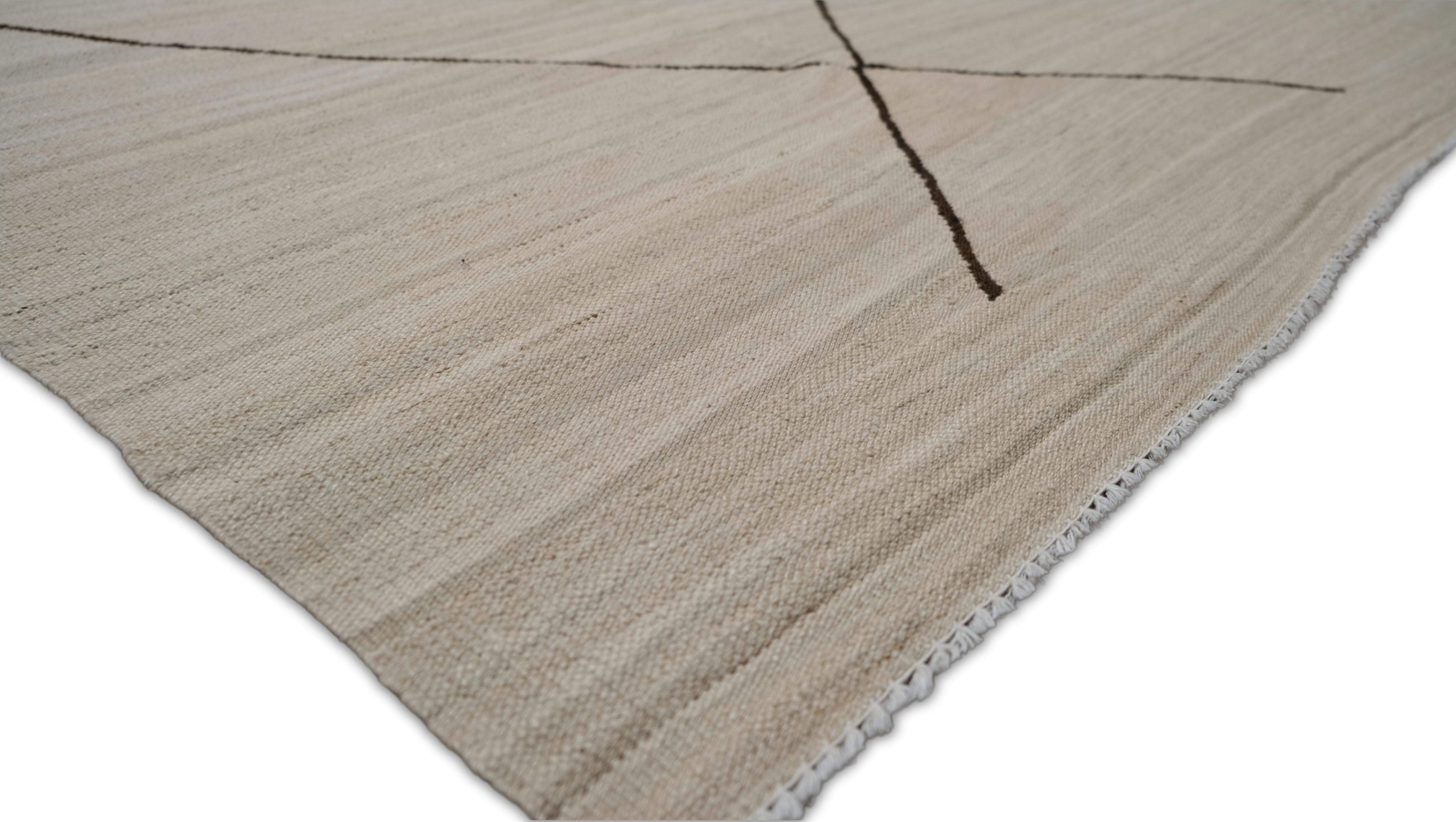 XXIe siècle et contemporain Kilim en laine ivoire et Brown Scandinavian Wave Modernity 9'x12' en vente