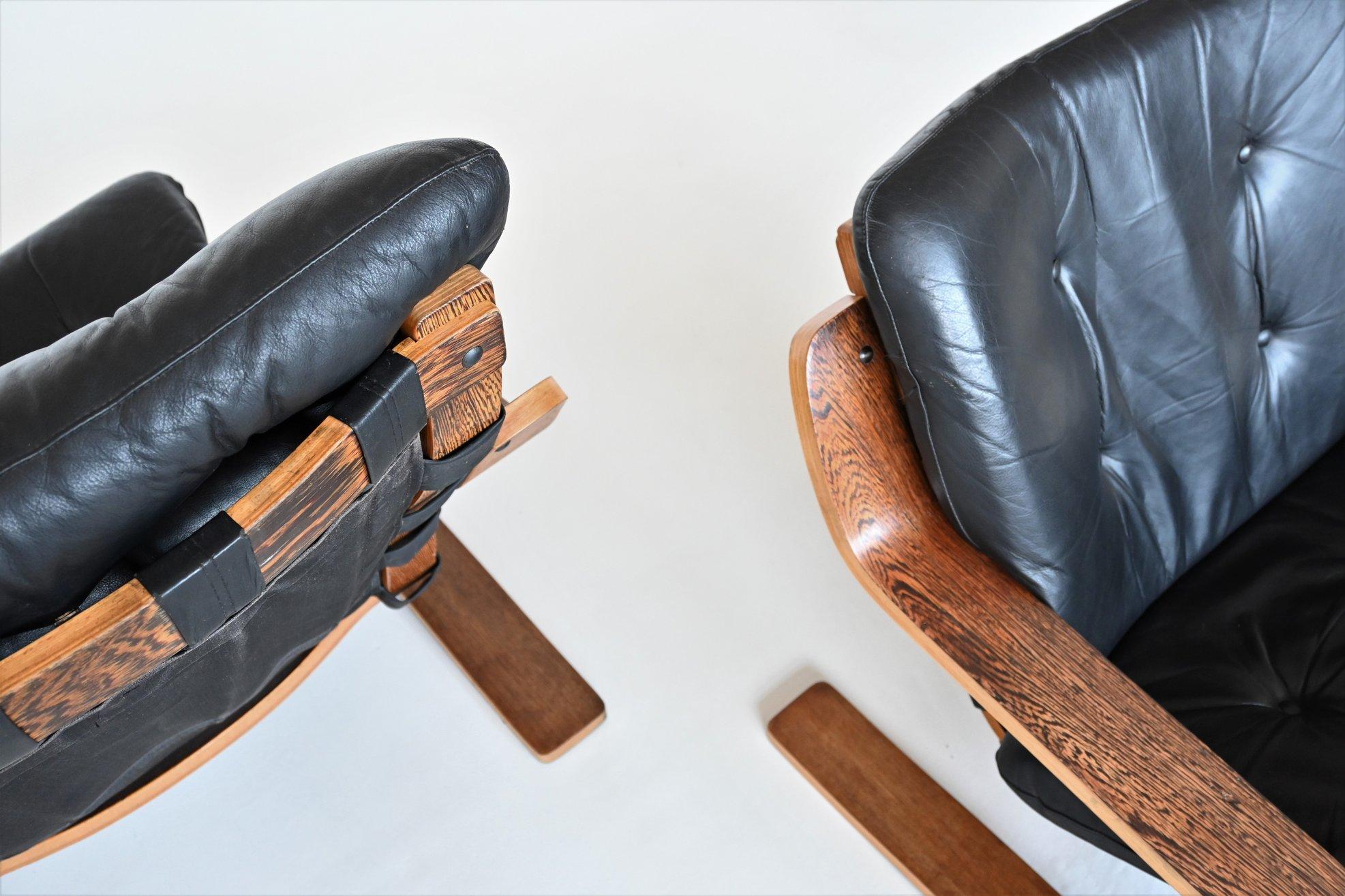 Scandinavian Wenge Plywood Pair of Lounge Chairs, Norway, 1970 5