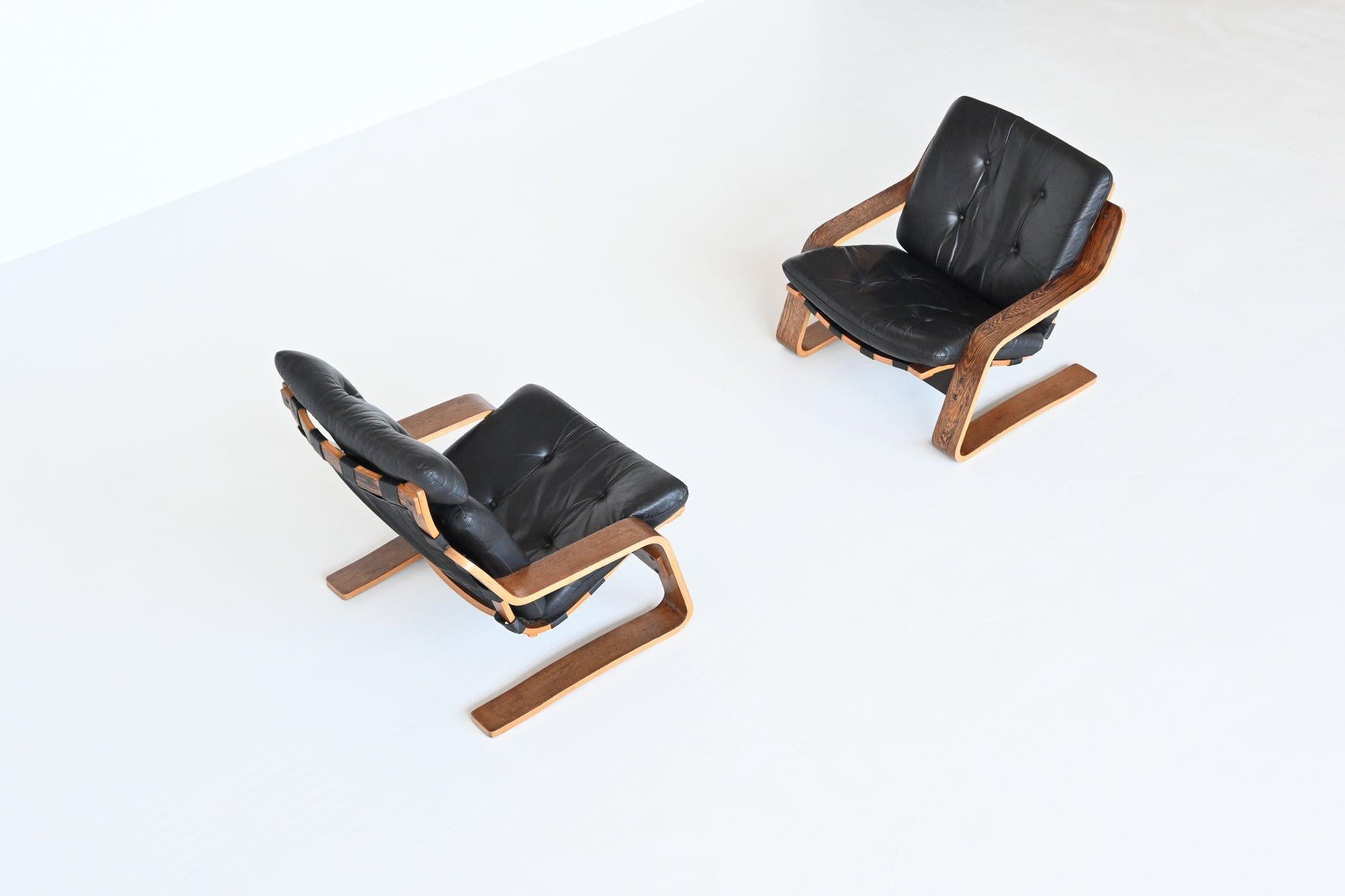 Late 20th Century Scandinavian Wenge Plywood Pair of Lounge Chairs, Norway, 1970
