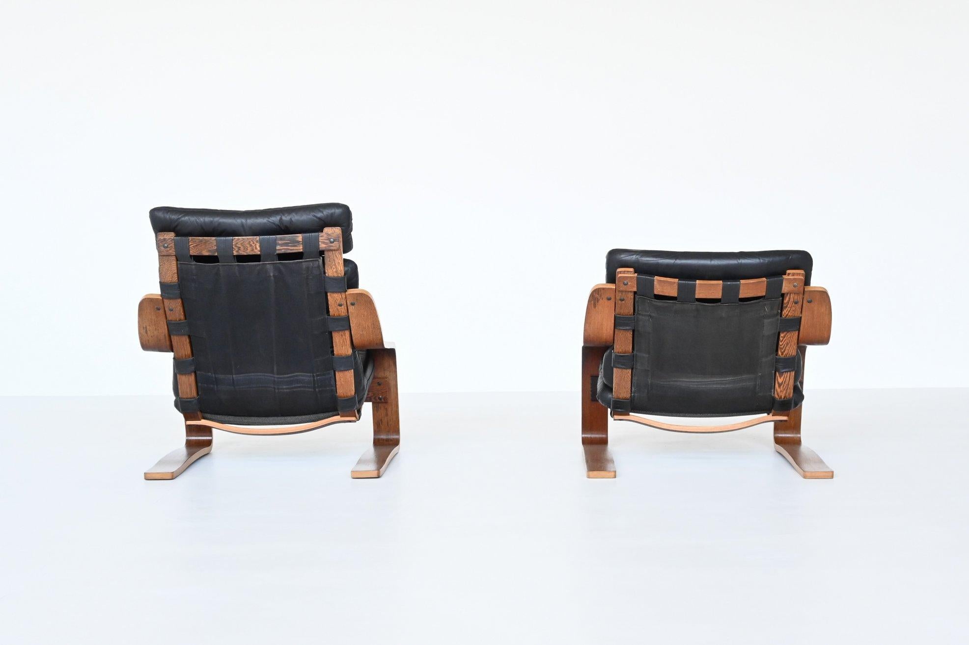 Scandinavian Wenge Plywood Pair of Lounge Chairs, Norway, 1970 1