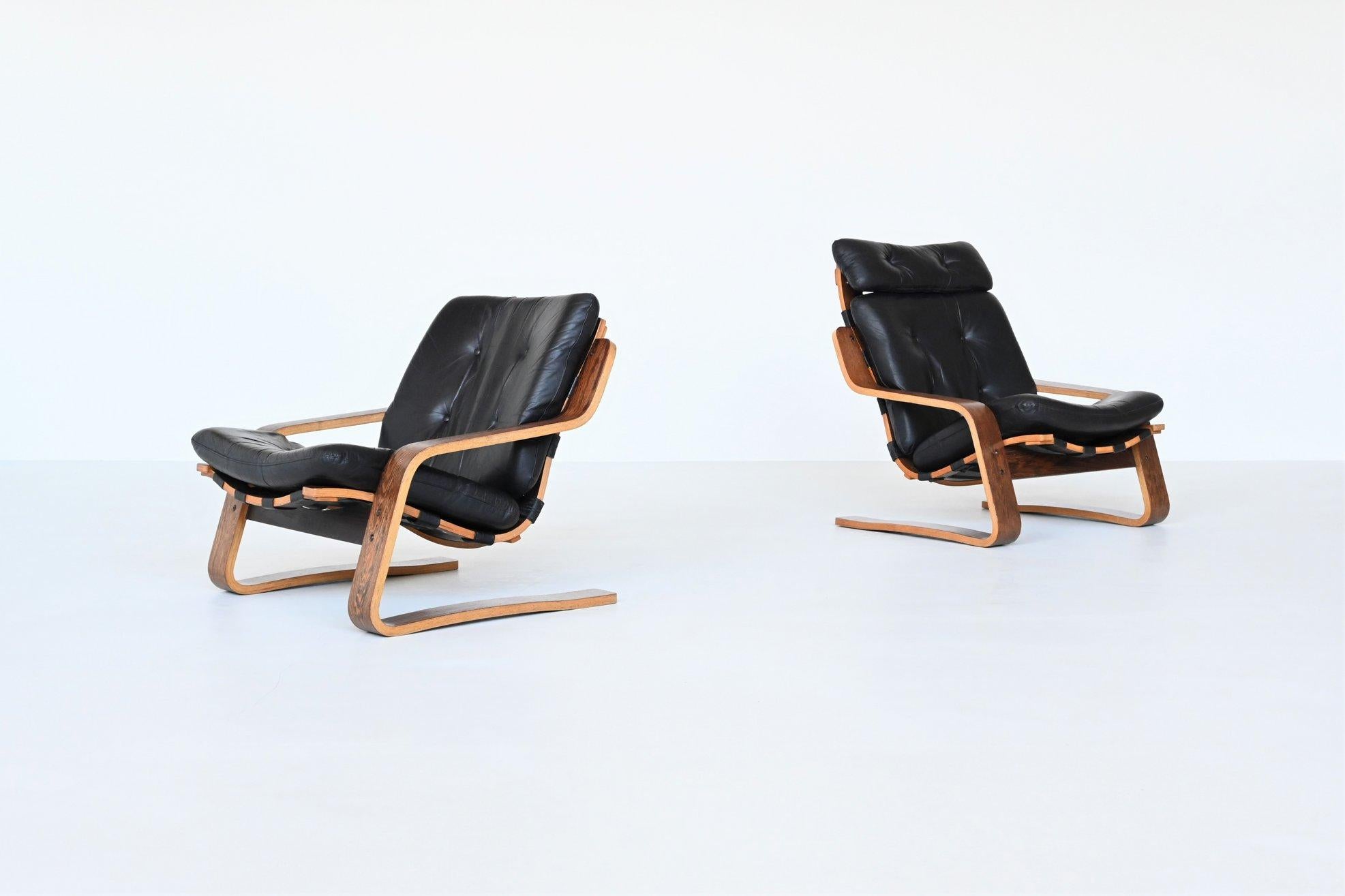 Scandinavian Wenge Plywood Pair of Lounge Chairs, Norway, 1970 2