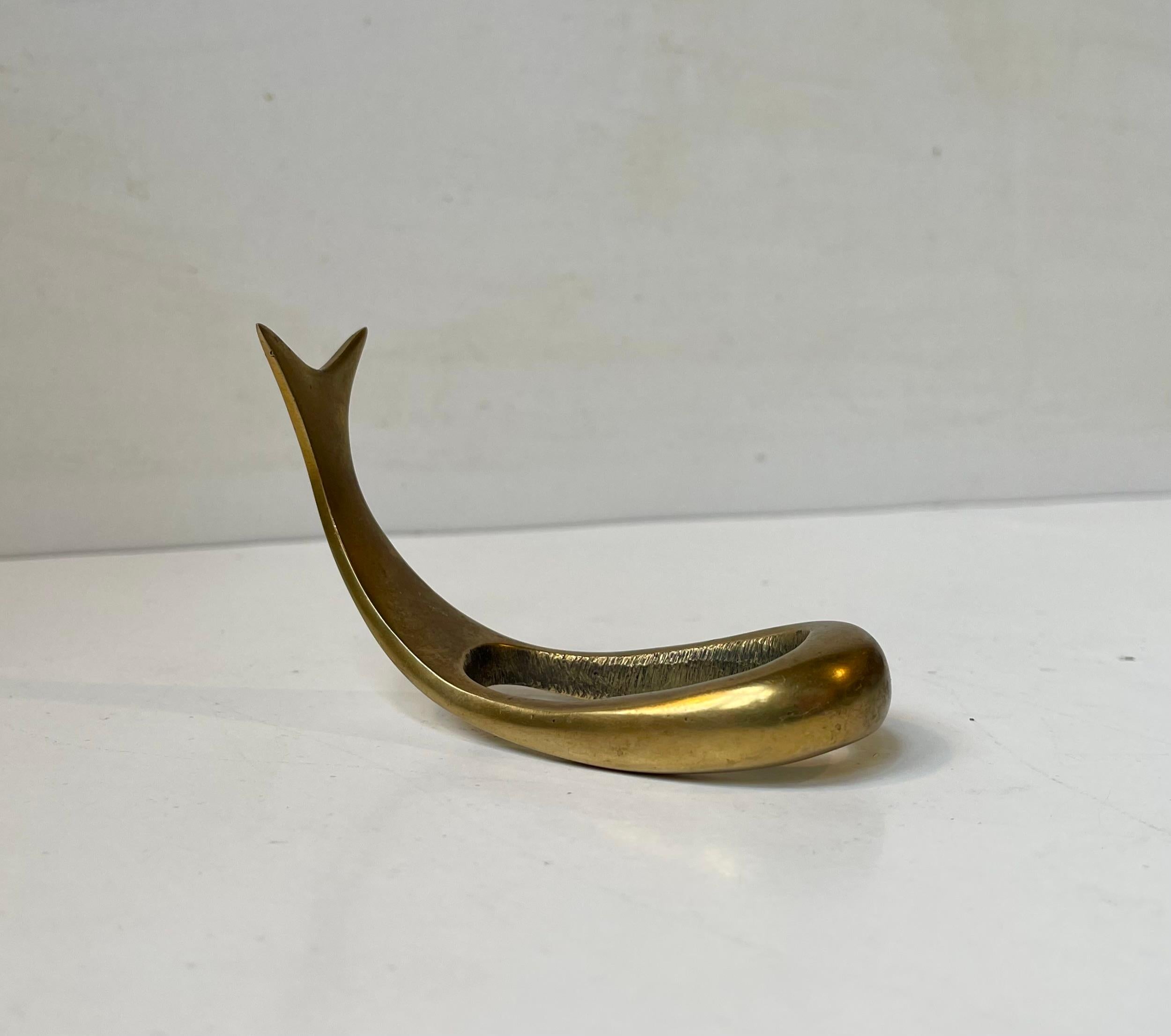 European Scandinavian Whale Brass Pipe Rest in the Style of Carl Auböck, 1950 For Sale