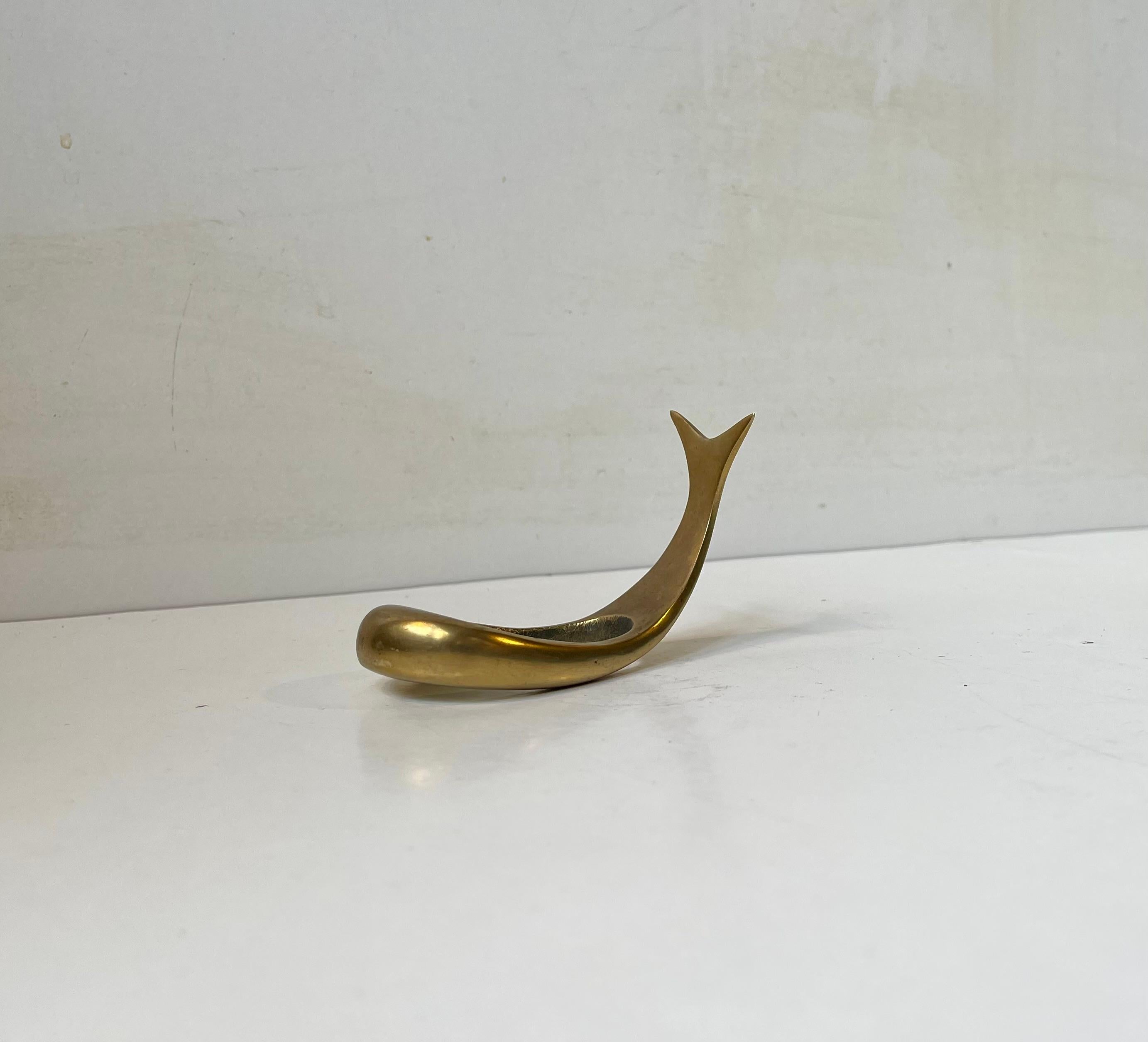 20th Century Scandinavian Whale Brass Pipe Rest in the Style of Carl Auböck, 1950 For Sale