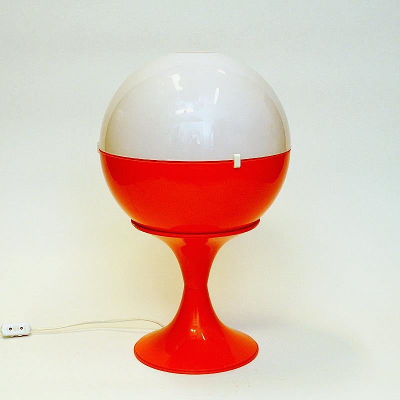 Scandinavian Modern Scandinavian White and Orange Space Age Globe Tablelamp 1970s For Sale