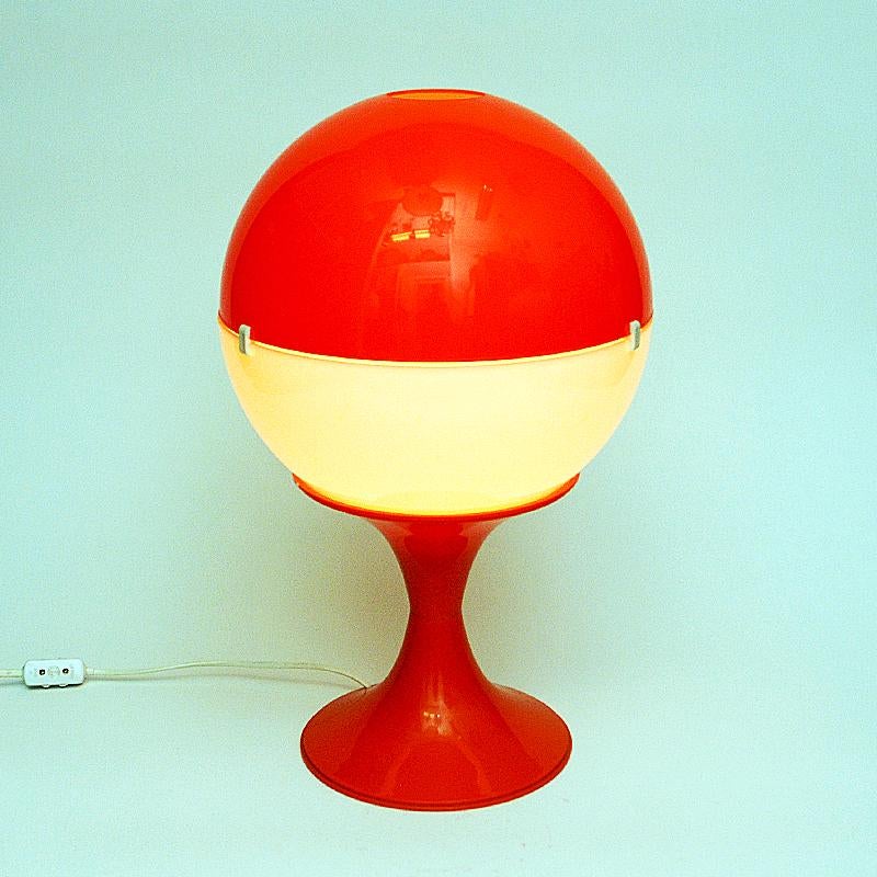 Scandinavian White and Orange Space Age Globe Tablelamp 1970s 2