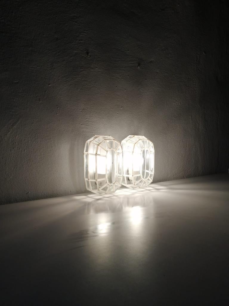 Scandinavian White Iron Structured Glass Pair of Sconces by ÖVE, 1970s Sweden 5