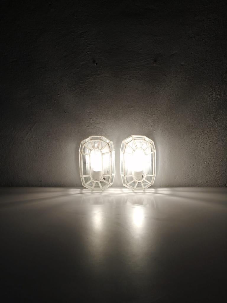 Scandinavian White Iron Structured Glass Pair of Sconces by ÖVE, 1970s Sweden 6
