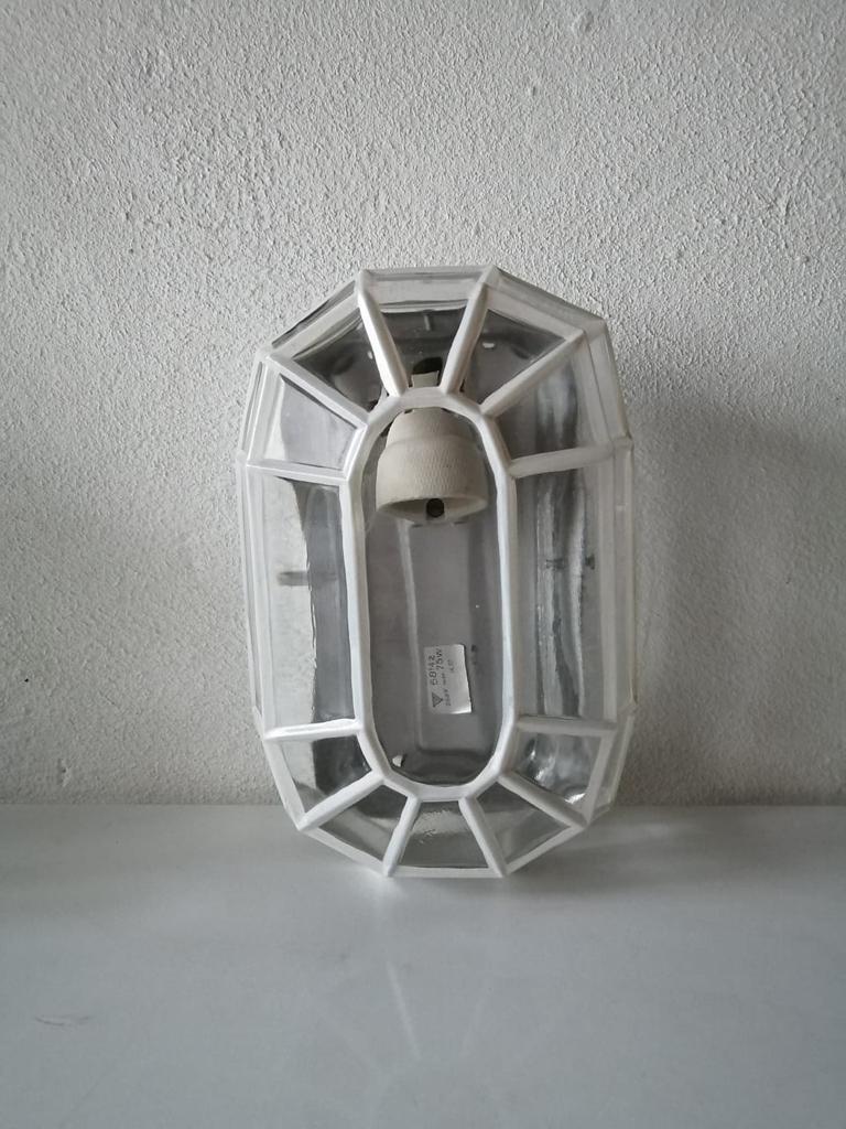 Space Age Scandinavian White Iron Structured Glass Pair of Sconces by ÖVE, 1970s Sweden