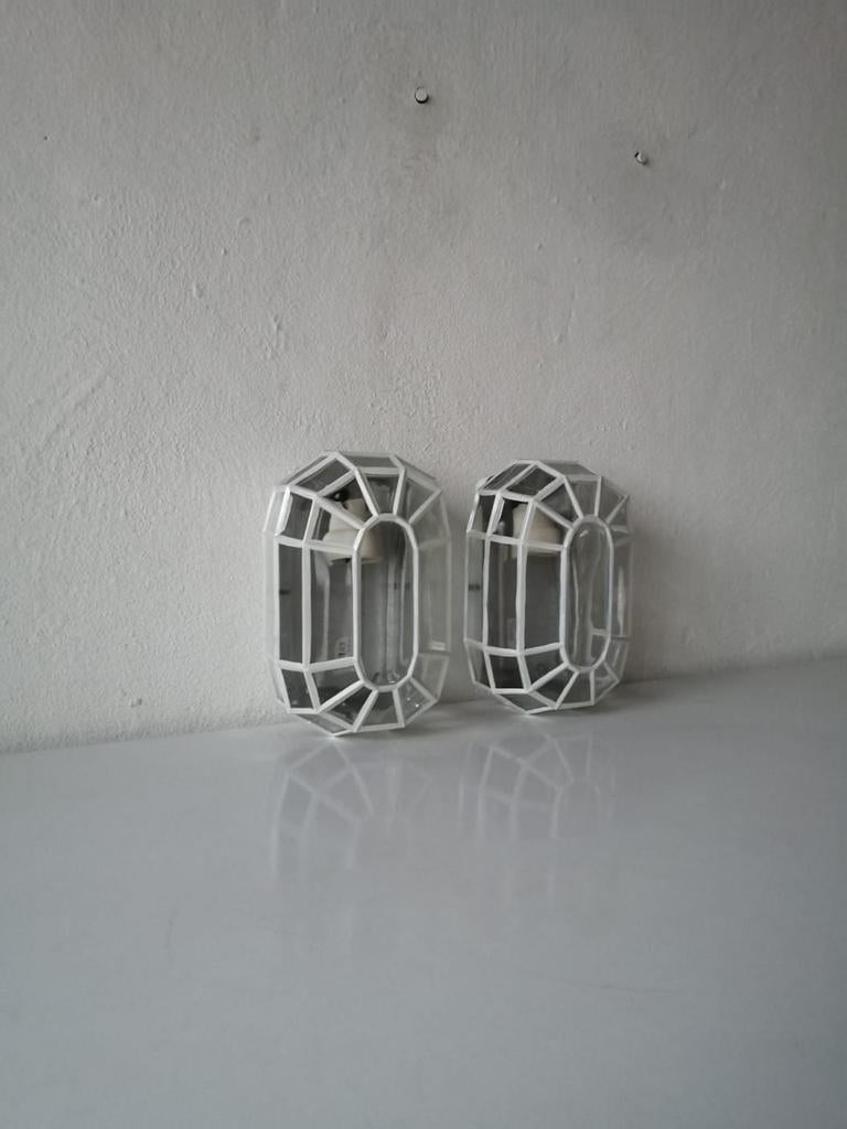 Scandinavian White Iron Structured Glass Pair of Sconces by ÖVE, 1970s Sweden 1