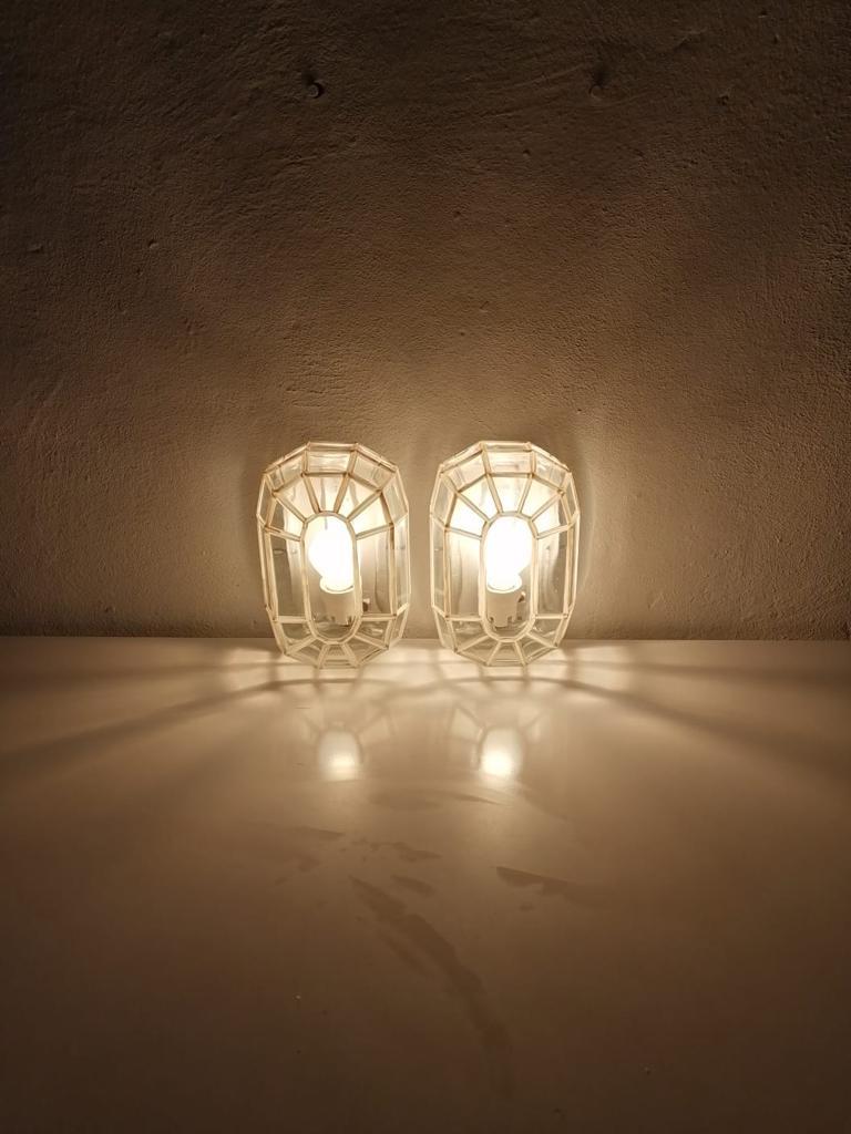Scandinavian White Iron Structured Glass Pair of Sconces by ÖVE, 1970s Sweden 3