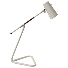 Scandinavian White Metal and Rattan Table Lamp, circa 1950