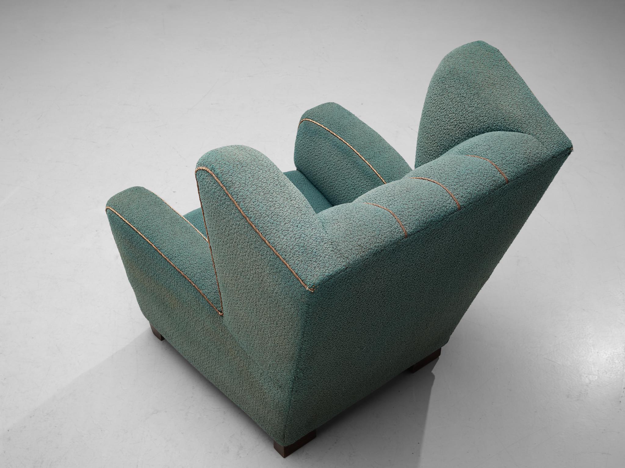 Mid-Century Modern Scandinavian Wingback Chair in Ocean Blue Upholstery For Sale