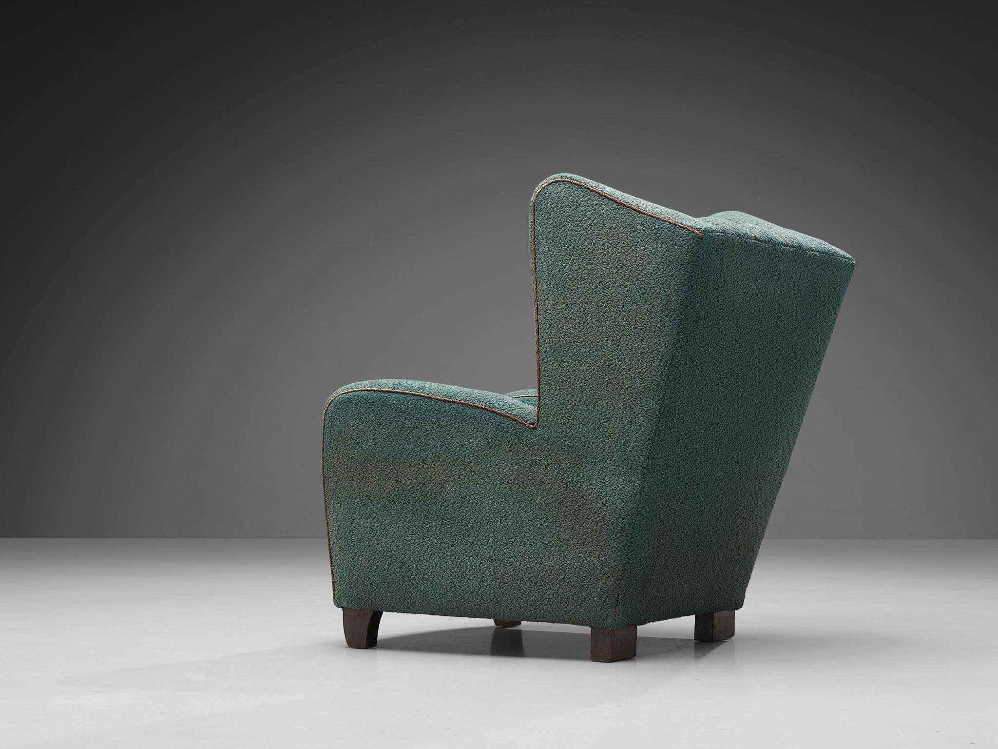 Scandinavian Wingback Chair in Ocean Blue Upholstery In Good Condition For Sale In Waalwijk, NL
