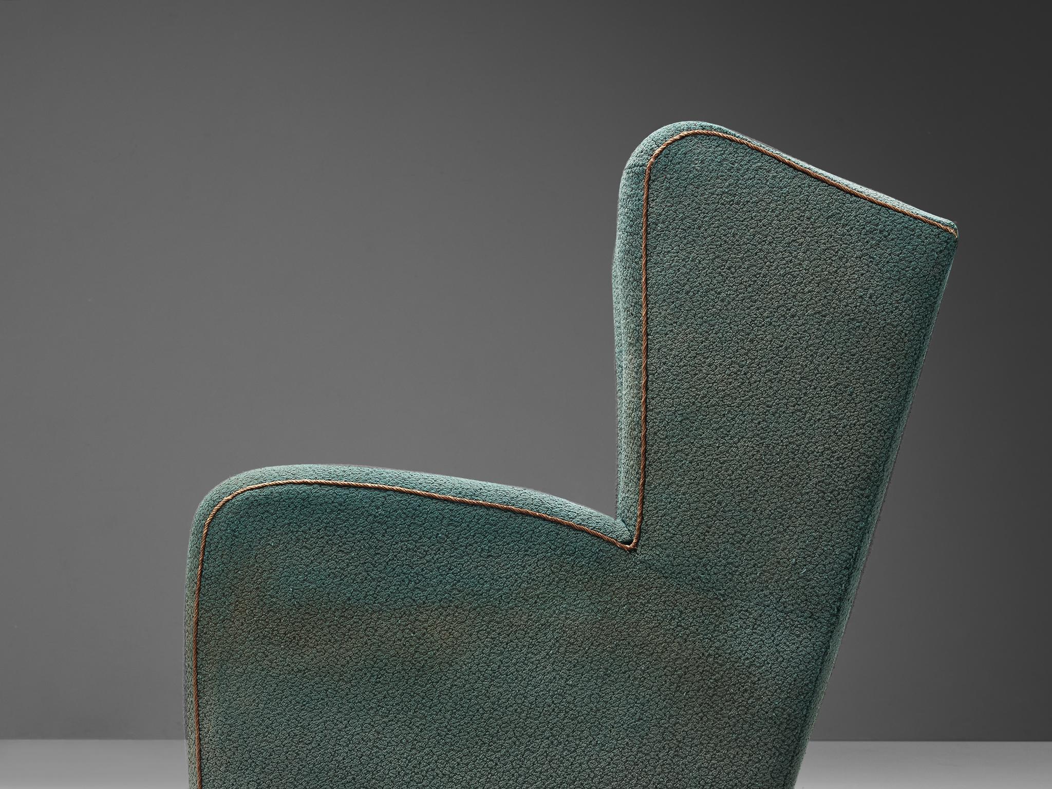 Scandinavian Wingback Chair in Ocean Blue Upholstery For Sale 1