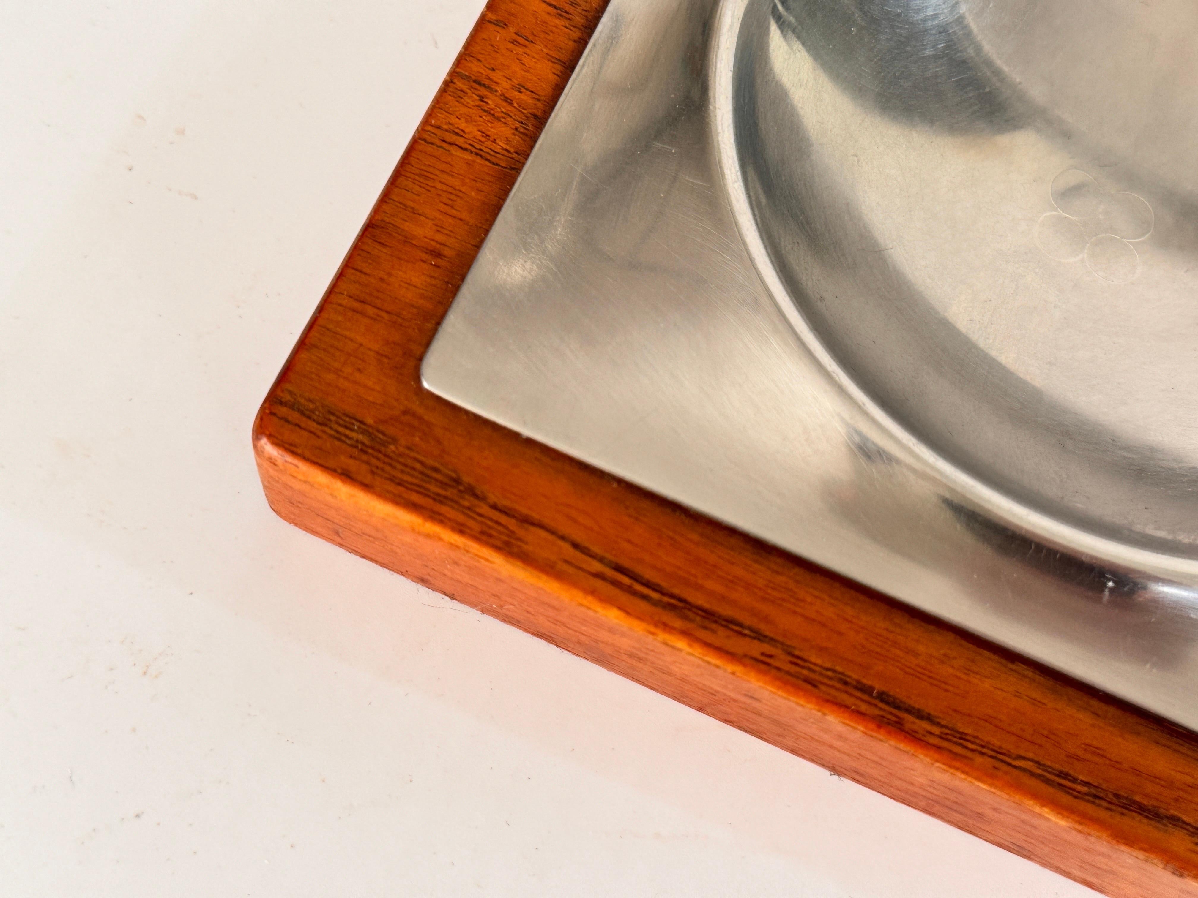 Mid-Century Modern Scandinavian Wood and Metal Ashtray For Sale