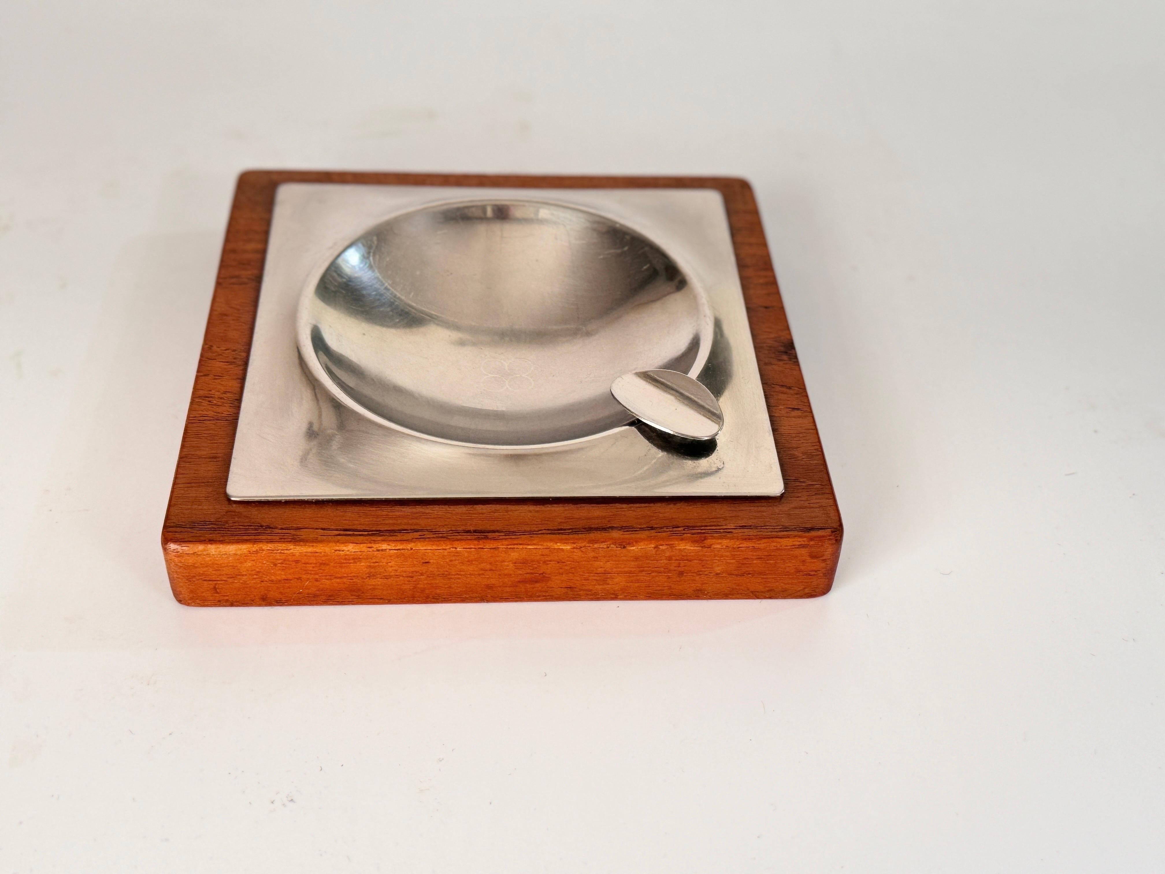Danish Scandinavian Wood and Metal Ashtray For Sale