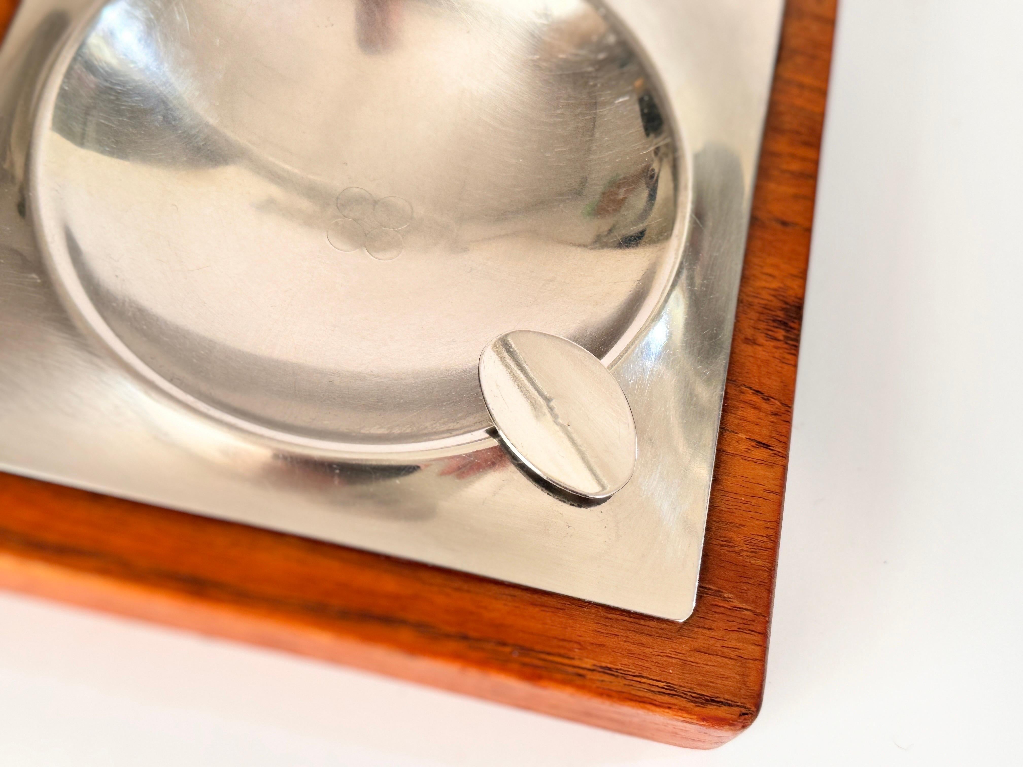 Scandinavian Wood and Metal Ashtray In Good Condition For Sale In Auribeau sur Siagne, FR