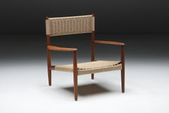 Scandinavian Wooden Armchair with Cord Webbing, 1960s