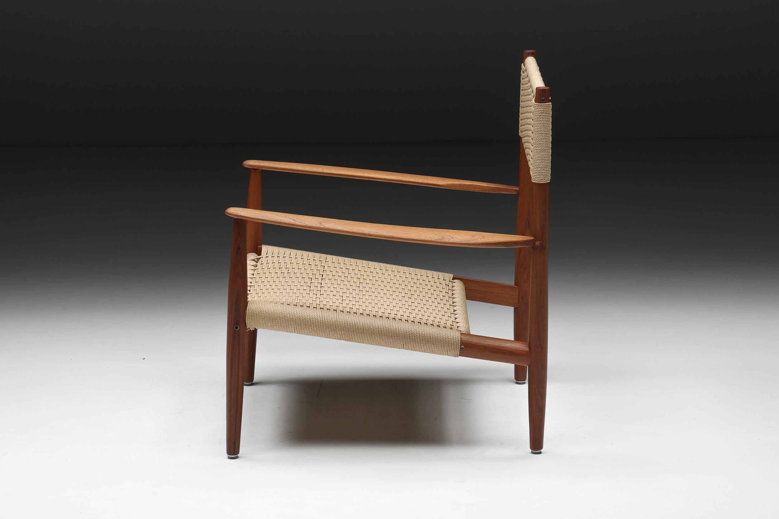 Danish Scandinavian Wooden Armchair with Cord Webbing, 1960s For Sale