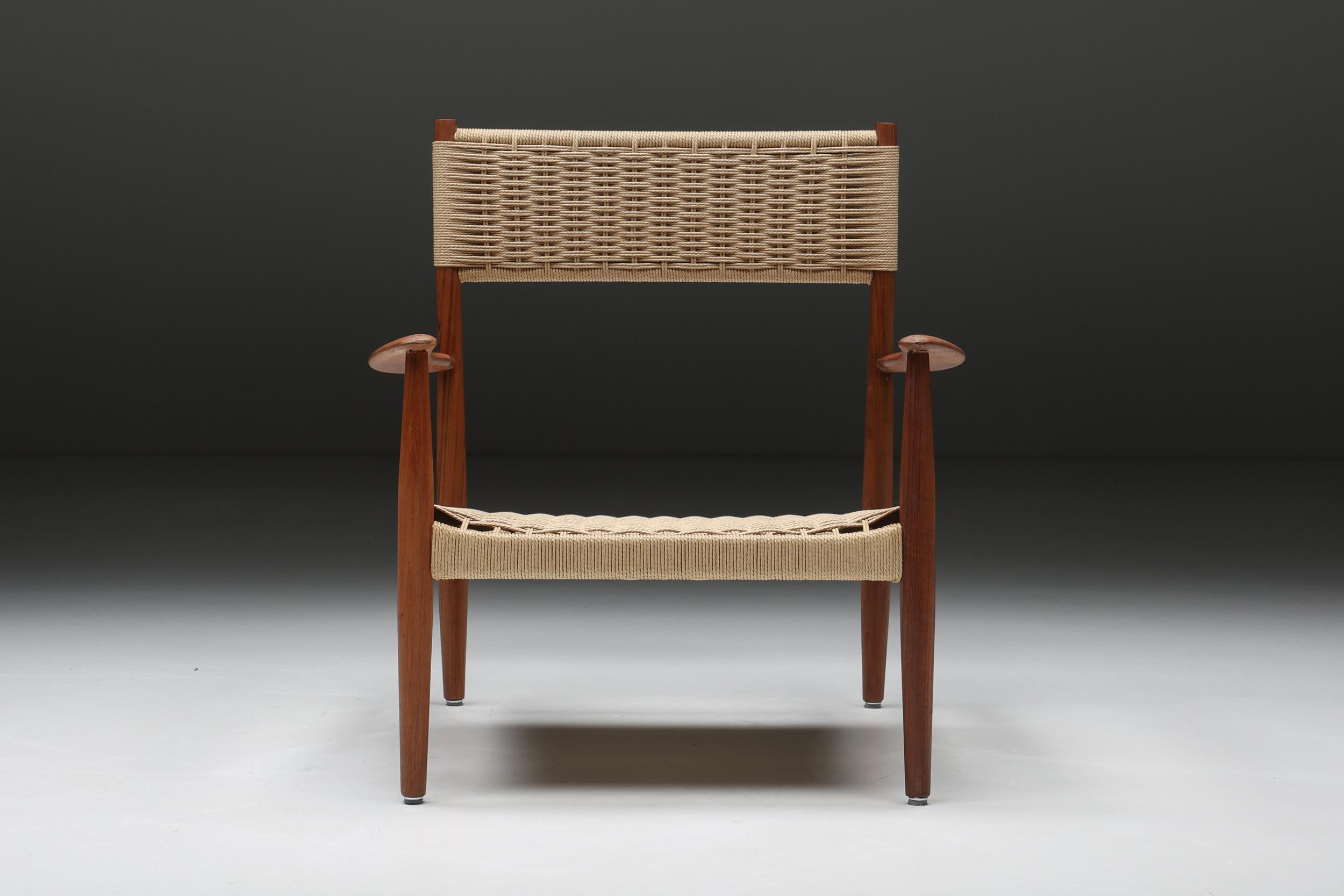 Scandinavian Wooden Armchair with Cord Webbing, 1960s In Excellent Condition For Sale In Antwerp, BE
