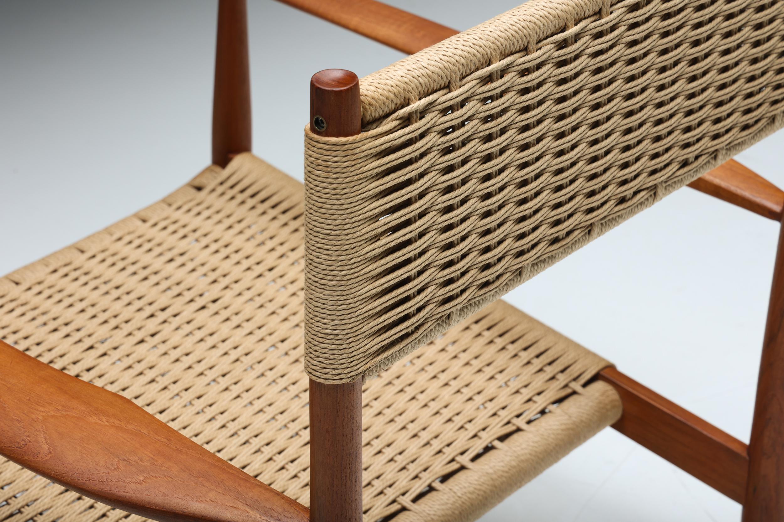 Scandinavian Wooden Armchair with Cord Webbing, 1960s For Sale 1