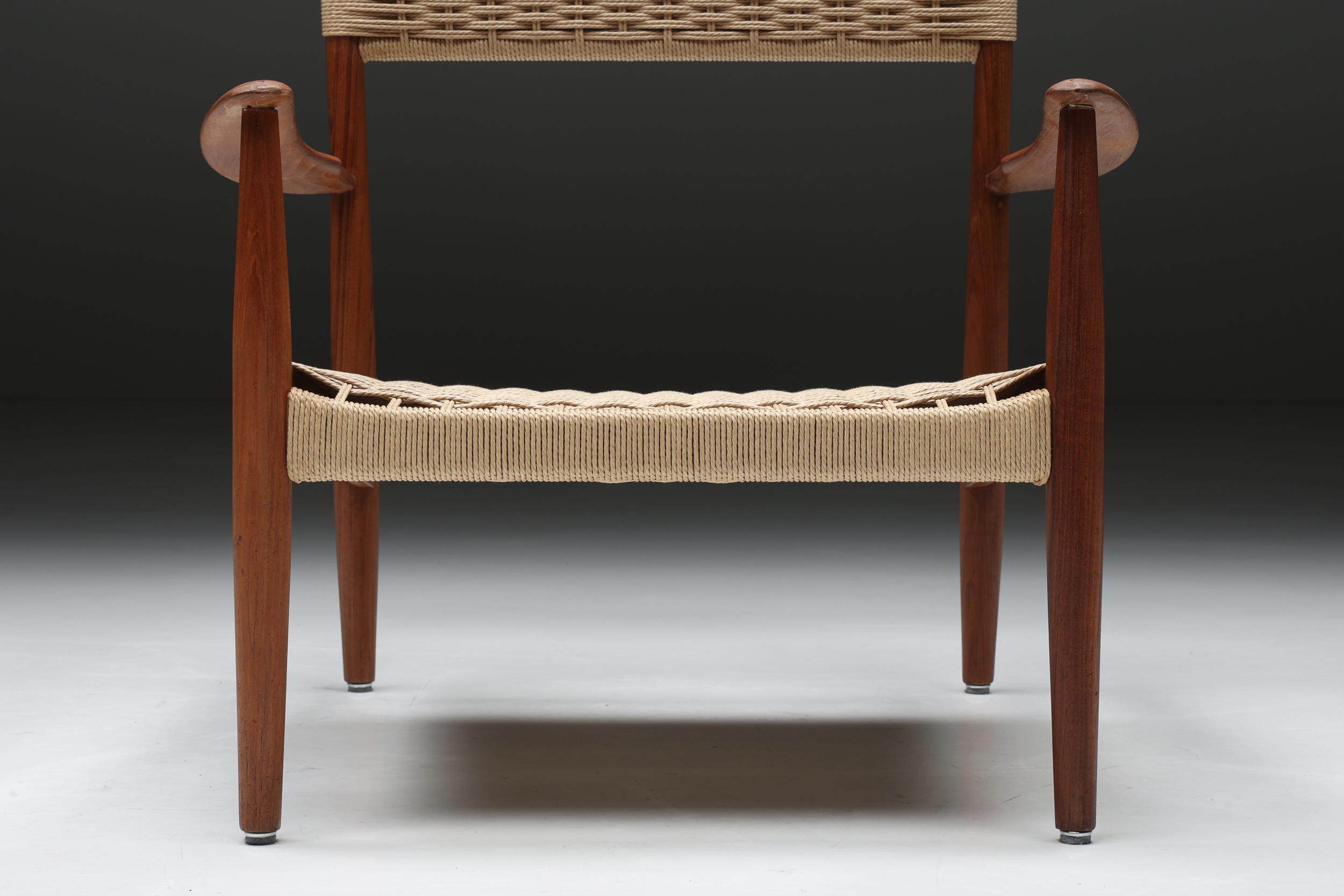 Scandinavian Wooden Armchair with Cord Webbing, 1960s For Sale 2